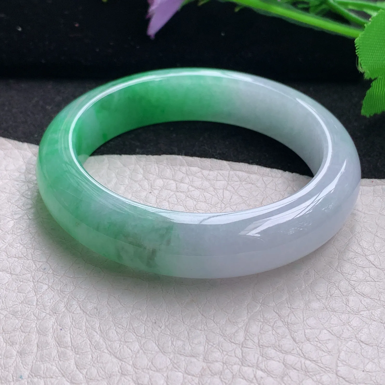 faa自然光53*13*8.8平安镯 缅甸翡翠玉手镯冰阳半山水厚装玉手环