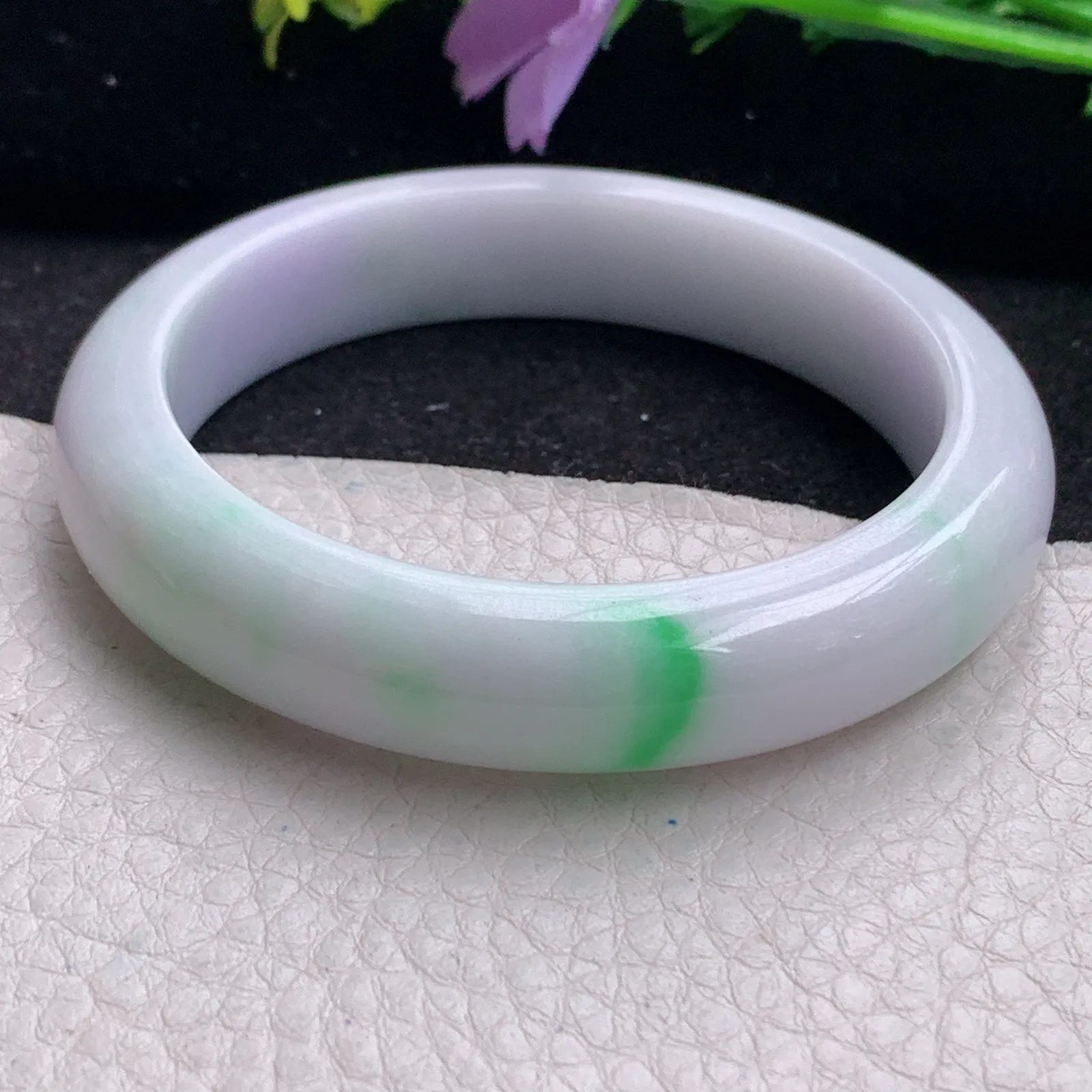 xt自然光55*11.8*8平安镯 缅甸翡翠玉手镯春带彩甜美宽边玉手环 美人镯