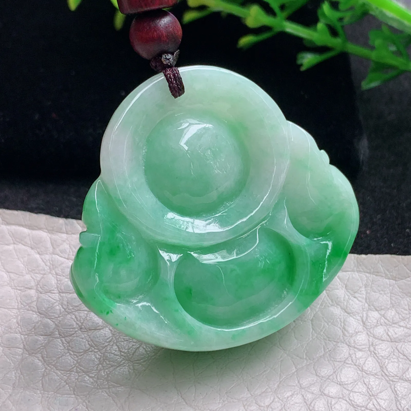 zen自然光35*38.8*13天然缅甸翡翠飘阳佛公 弥勒佛玉吊坠 玉挂件