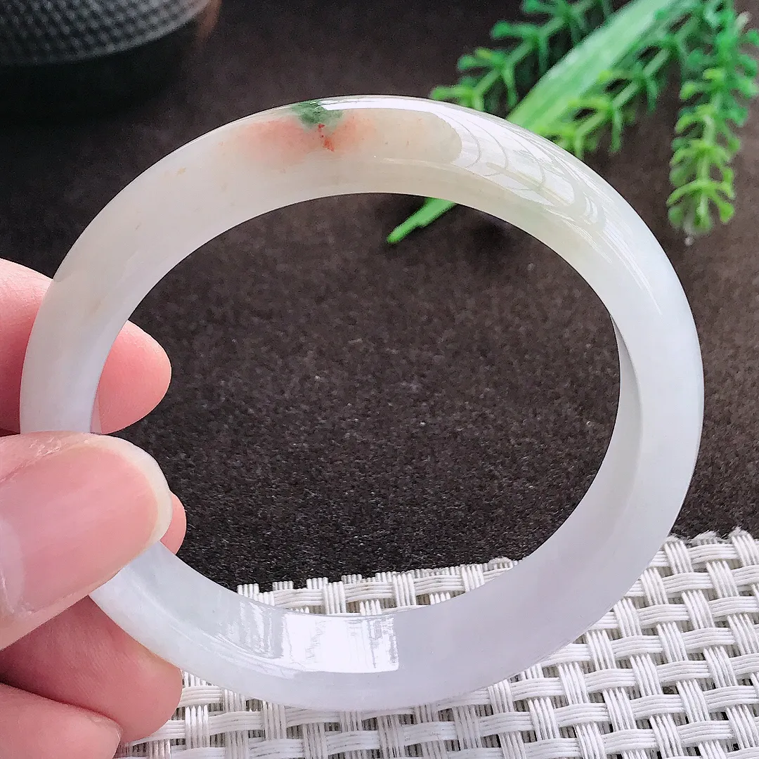 天然a货翡翠53.5/11.8/7.2老坑冰润特色飘花手镯宽边翡翠玉手镯