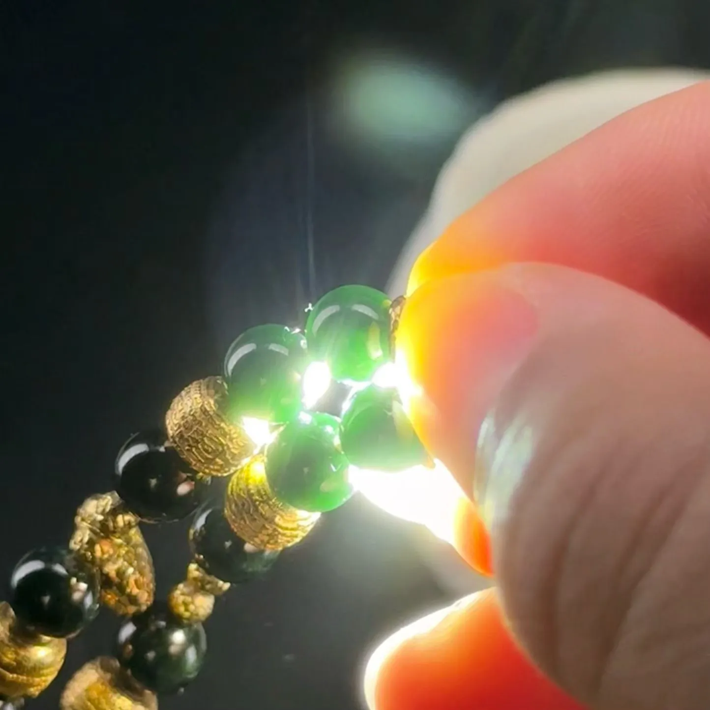 精品18k金盘缠手串 种好色正 黑度极好 打灯通透 油性十足