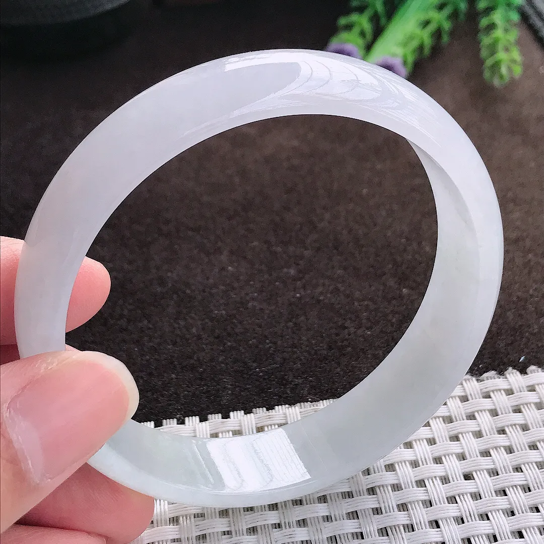 天然a货翡翠62.5/15/6老坑冰胶果冻飘花大圈口手镯宽边翡翠玉手镯