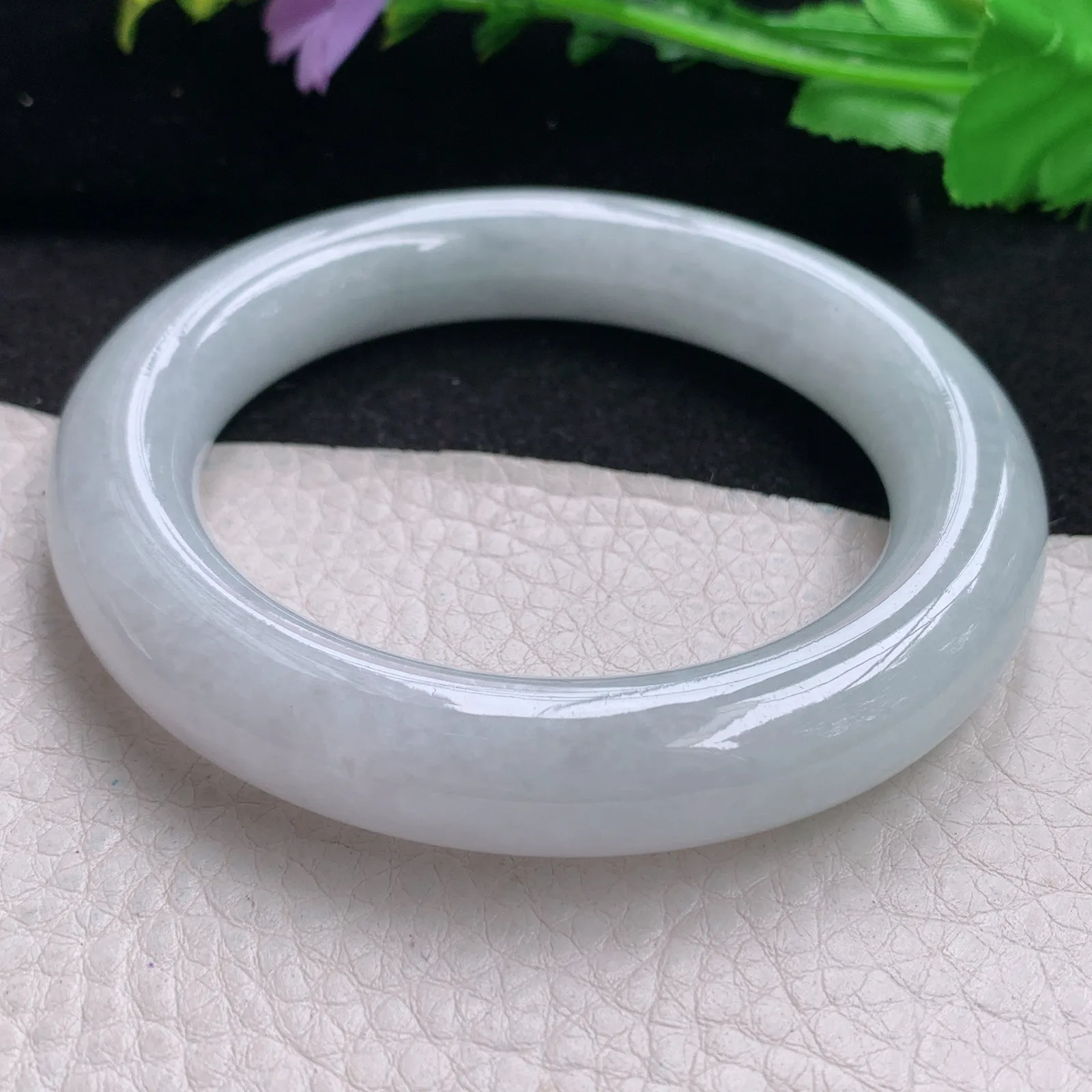 z自然光57*12胖圆镯 缅甸翡翠玉手镯白月光大气圆条玉手环 美人镯