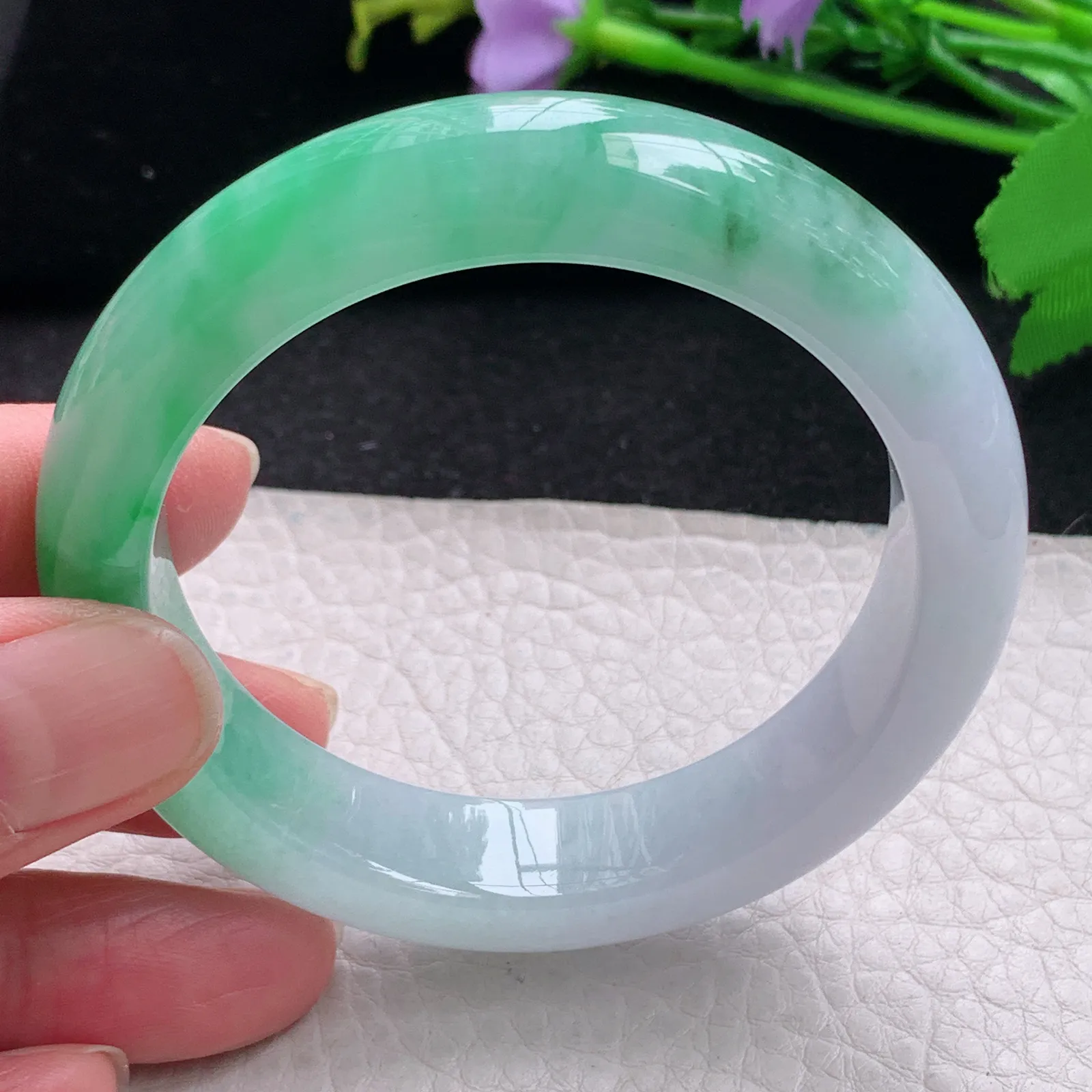 faa自然光53*13*8.8平安镯 缅甸翡翠玉手镯冰阳半山水厚装玉手环