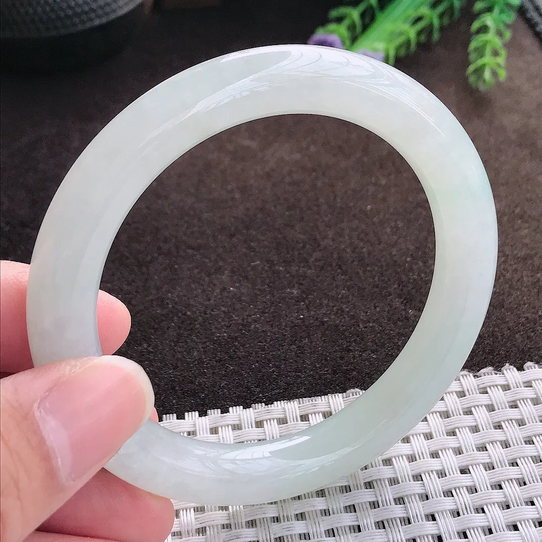 天然a货翡翠56/9.5/9.6老坑冰润起胶冰晴圆条手镯翡翠玉手镯