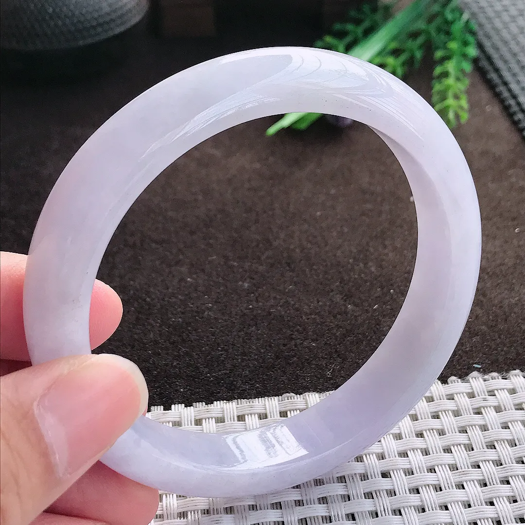 天然a货翡翠61.5/12.8/8.3老坑冰润大圈口紫罗兰手镯宽边翡翠玉手镯