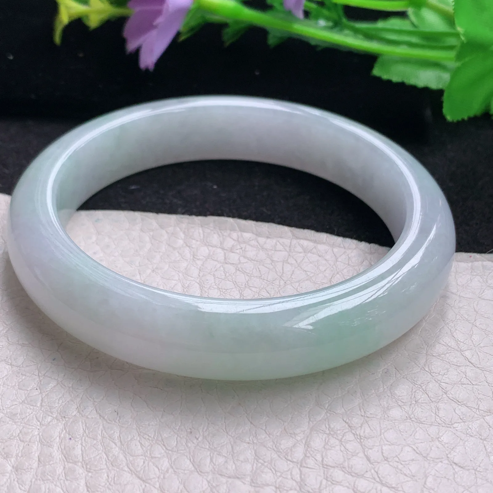 li大圈口60.5*12.6*8.8平安镯 缅甸翡翠玉手镯清新大气宽边玉手环 美人镯