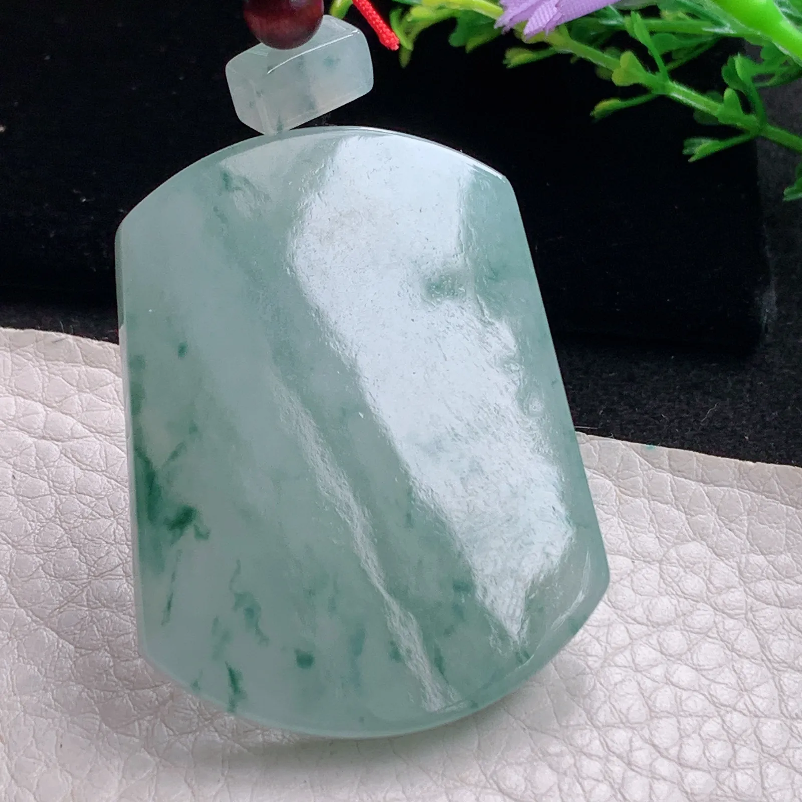 zen自然光49.5*38.5*5.6天然缅甸翡翠冰飘花平安无事牌 素面牌玉吊坠 玉挂件