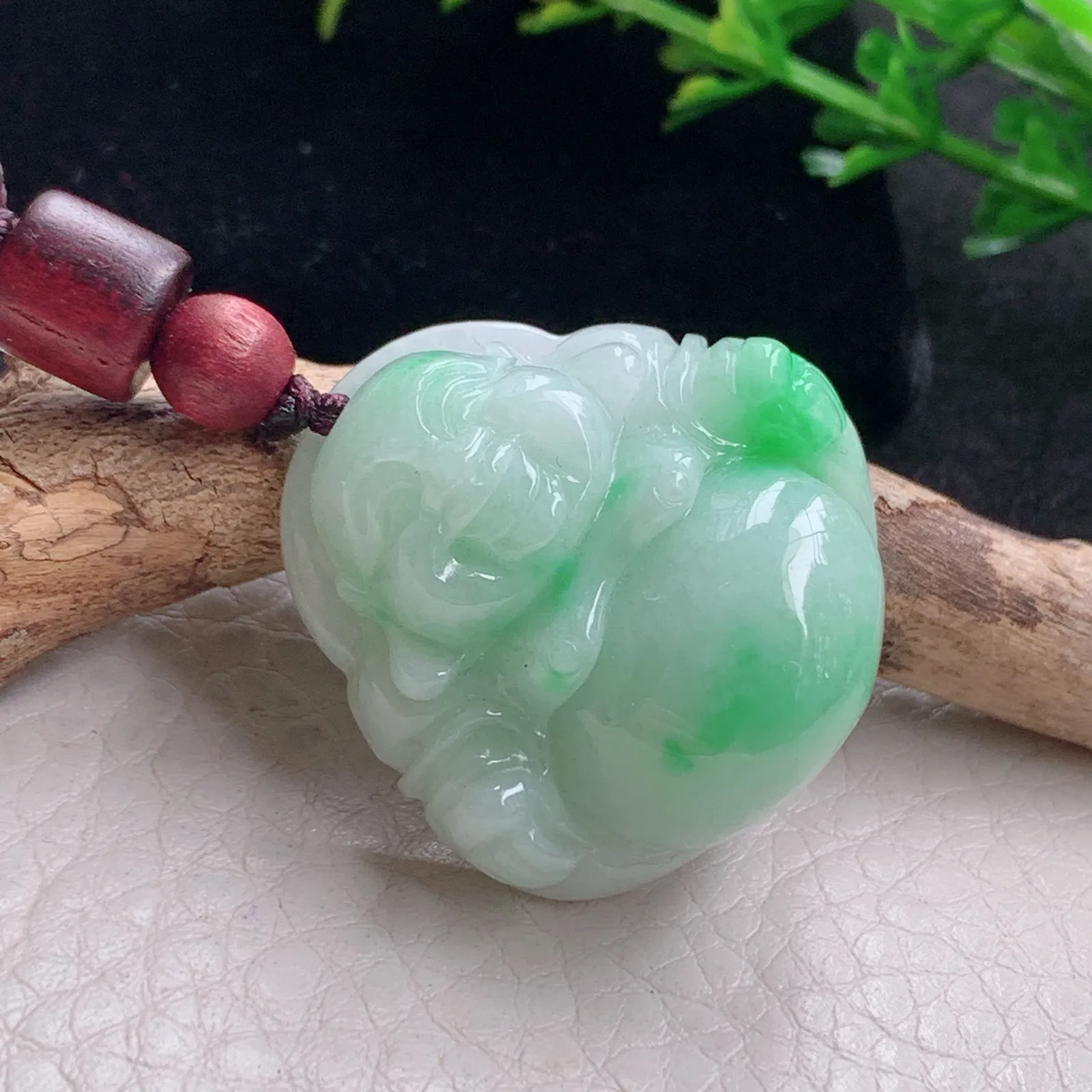 zen自然光29.7*29.3*12.5天然缅甸翡翠飘绿佛公 弥勒佛玉吊坠 玉挂件