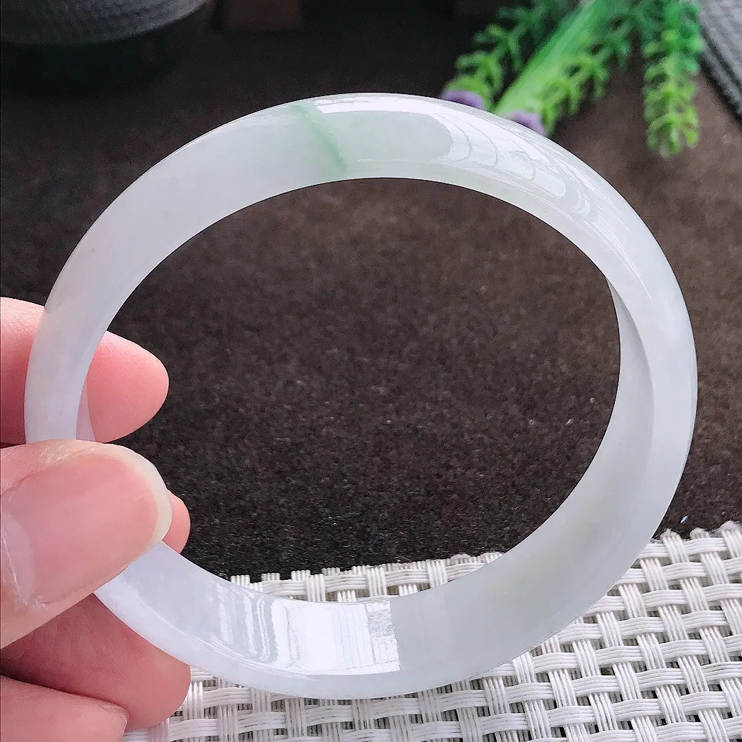 天然a货翡翠62.5/15/6老坑冰胶果冻飘花大圈口手镯宽边翡翠玉手镯