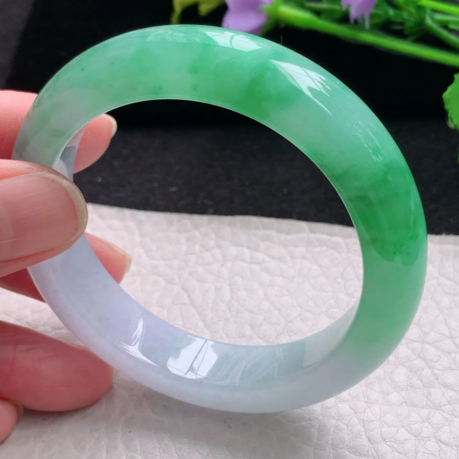 faa自然光53*13*8.8平安镯 缅甸翡翠玉手镯冰阳半山水厚装玉手环