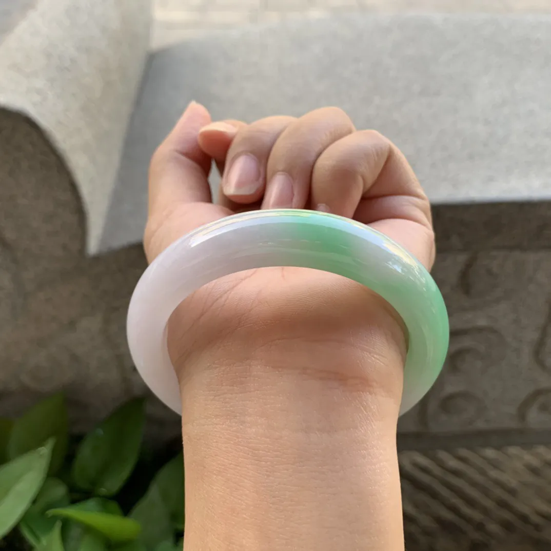 圈口 56.8-12.8-9【飘阳绿正圈手镯】正圈56 57可戴