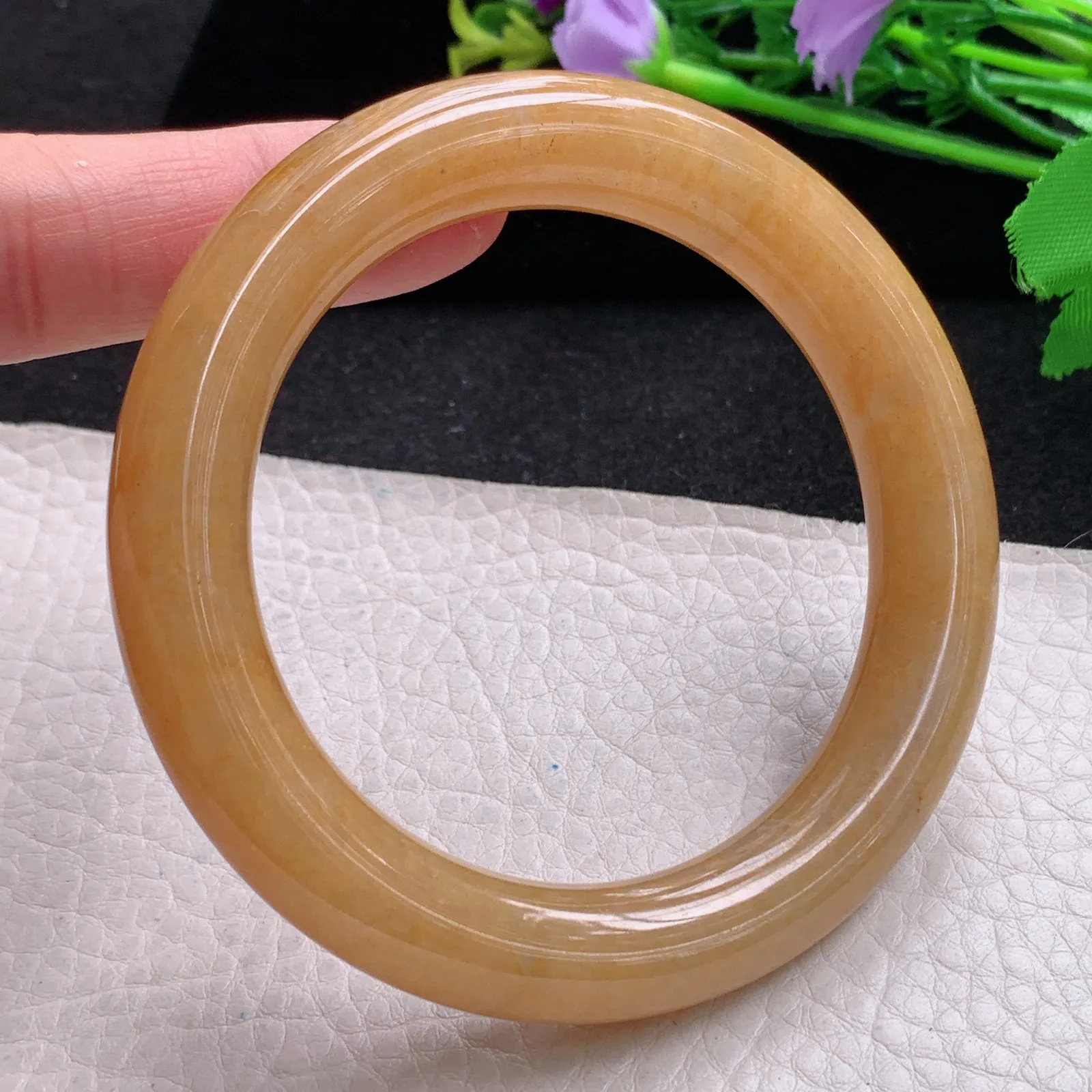 hf自然光57.512*11.3胖圆镯 缅甸翡翠玉手镯冰黄圆条玉手环  美人镯