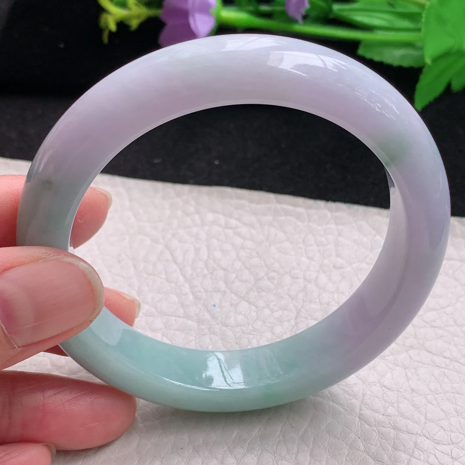 z自然光58*12.8*9平安镯 缅甸翡翠玉手镯春带彩甜美宽边玉手环 美人镯