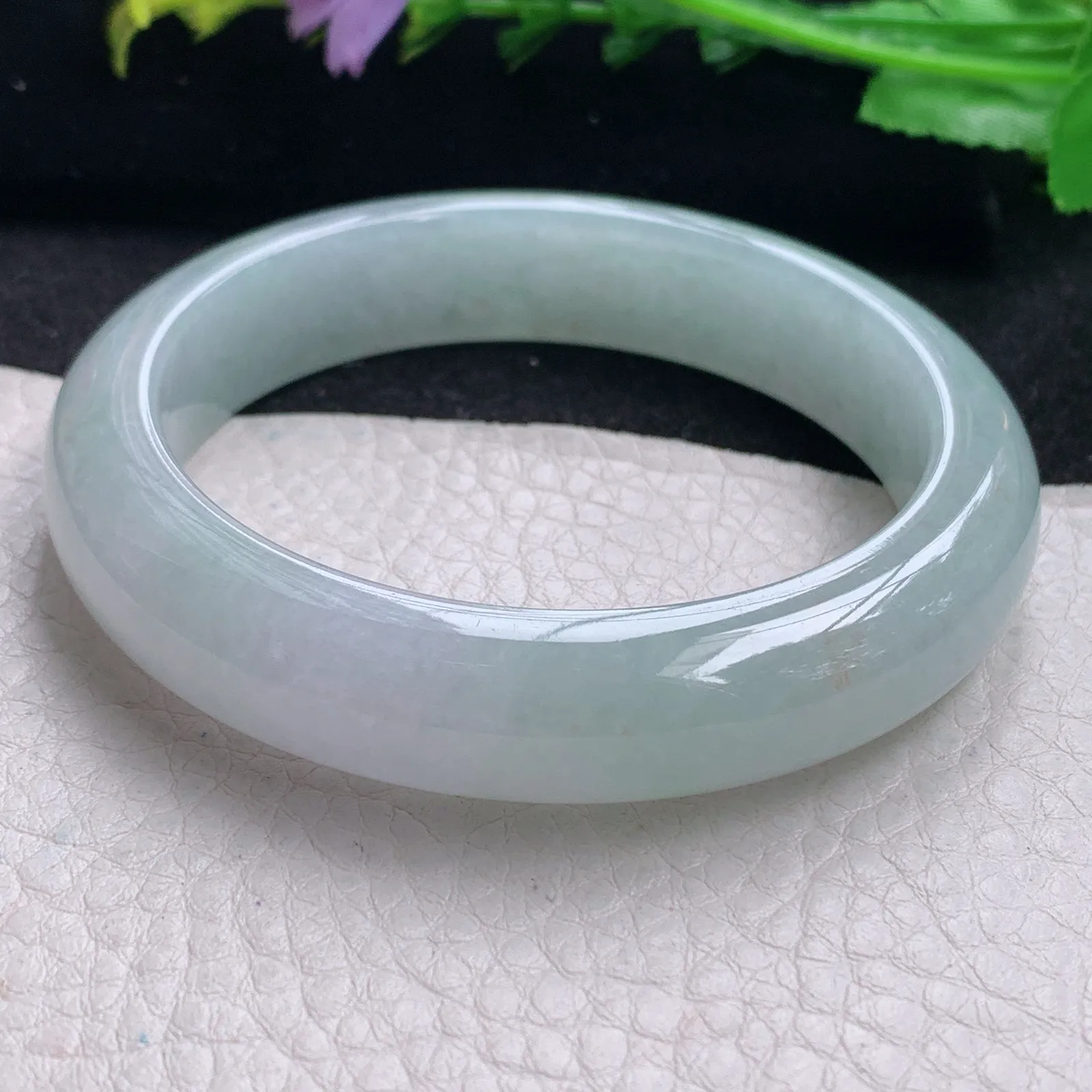 xo自然光56*12.8*8.6平安镯 缅甸翡翠玉手镯冰胶宽边玉手环 美人镯