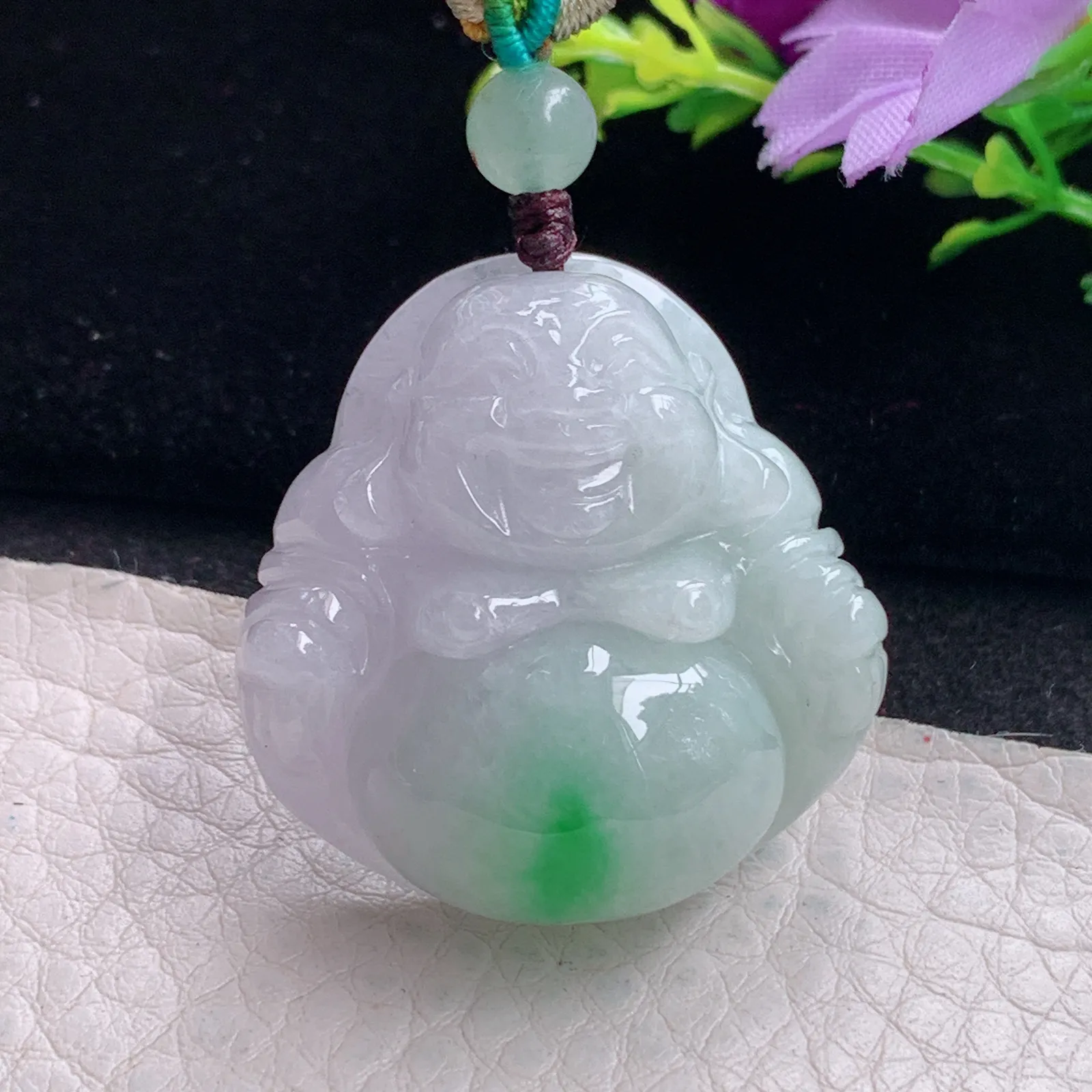 zen自然光33*32*12.3天然缅甸翡翠飘绿秀气佛公 弥勒佛玉吊坠 玉挂件