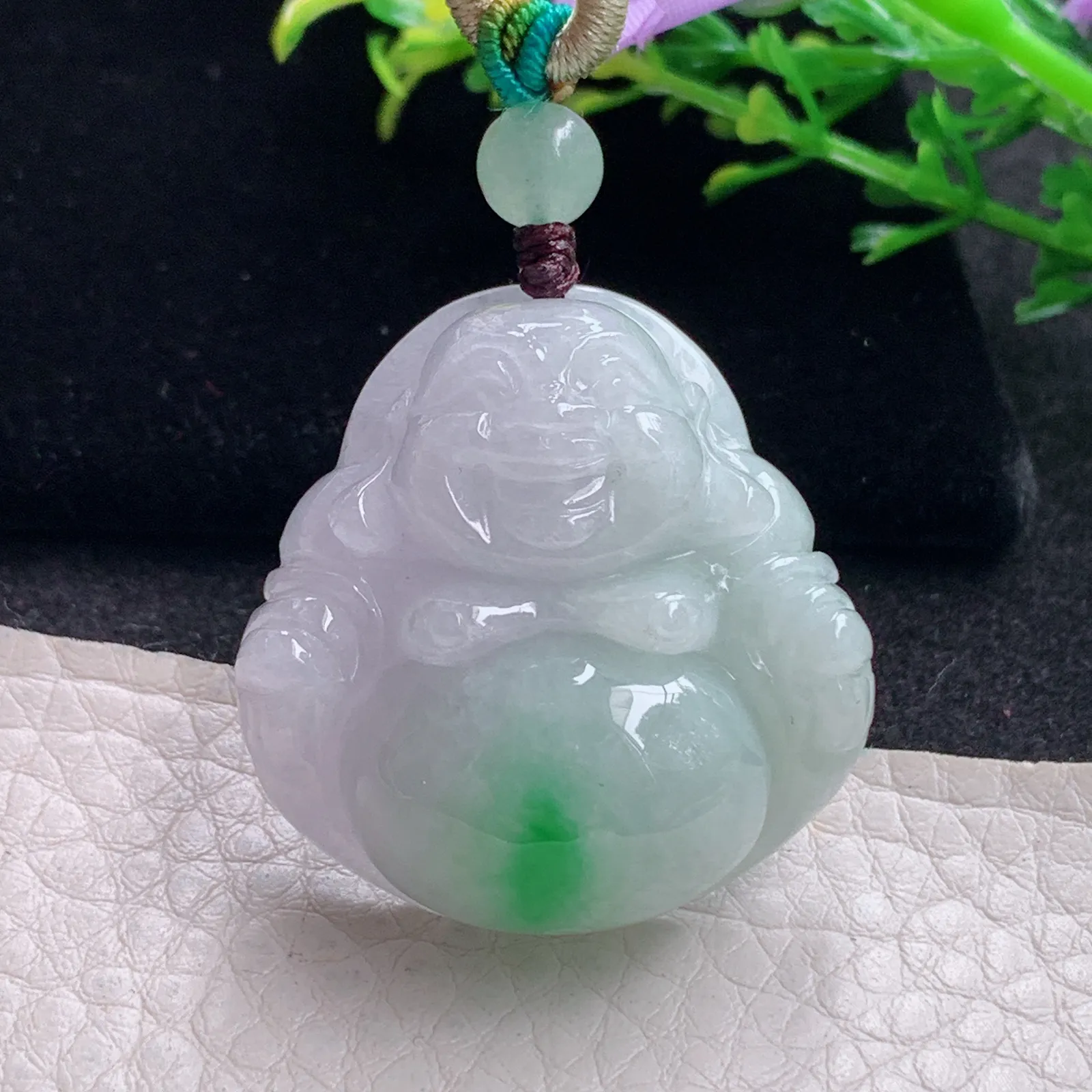 zen自然光33*32*12.3天然缅甸翡翠飘绿秀气佛公 弥勒佛玉吊坠 玉挂件