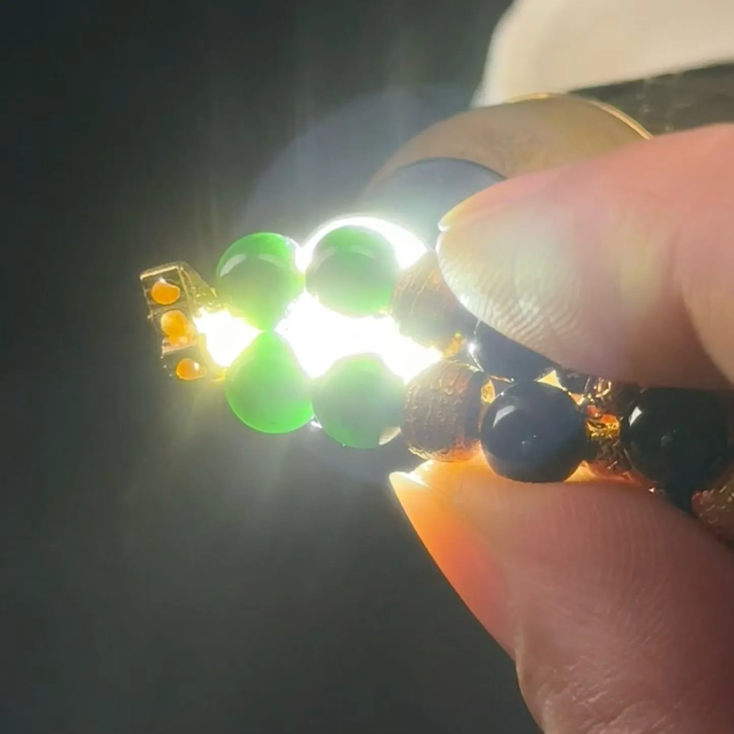 精品18k金盘缠手串 种好色正 黑度极好 打灯通透 油性十足