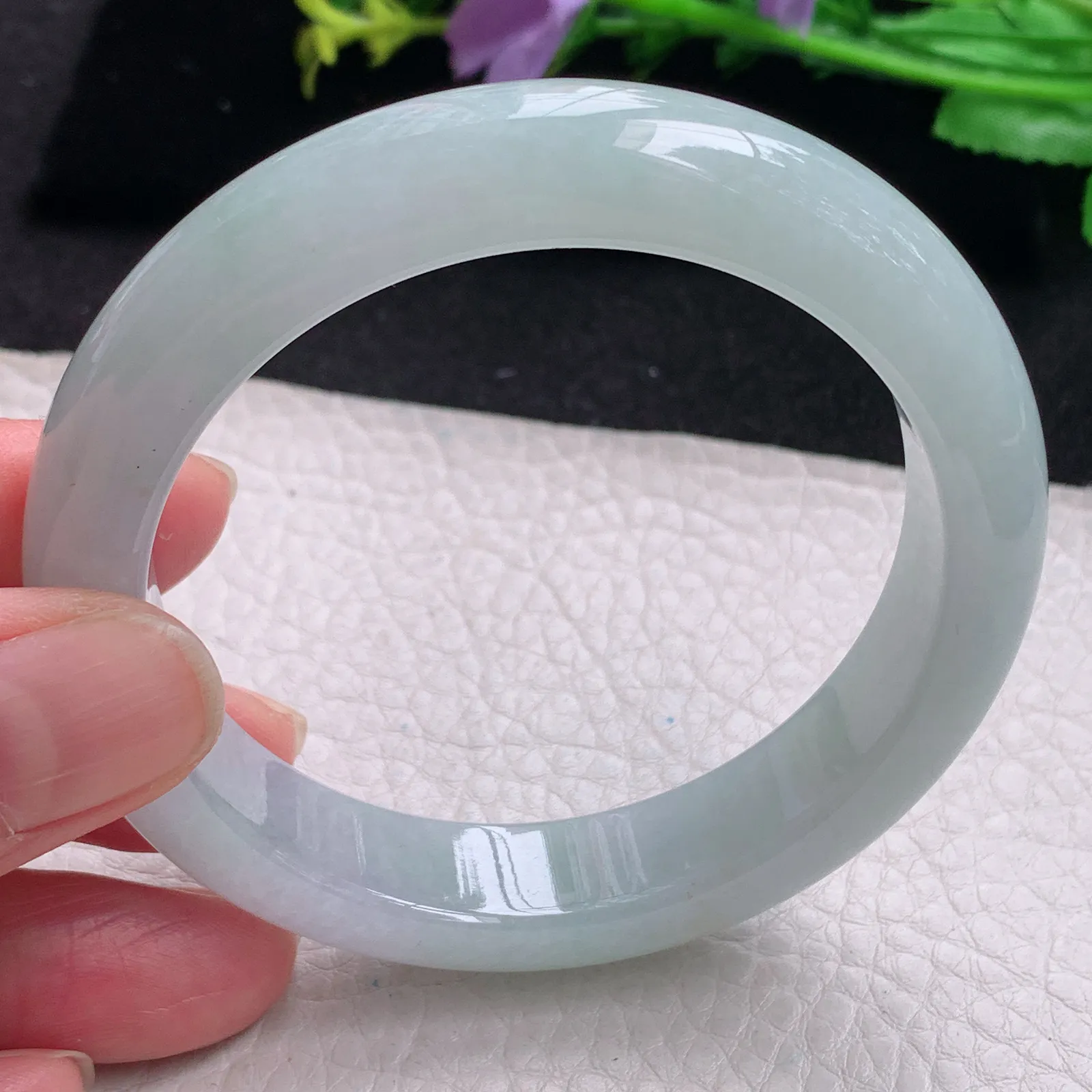 xo自然光56*12.8*8.6平安镯 缅甸翡翠玉手镯冰胶宽边玉手环 美人镯