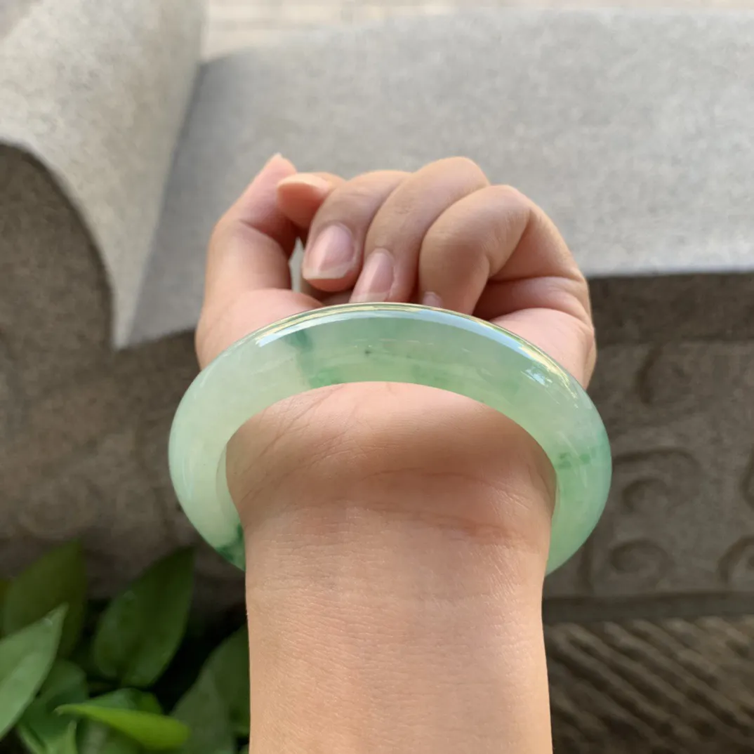 圈口 57-12.3-8.8【飘绿花正圈手镯】正圈57 58可戴