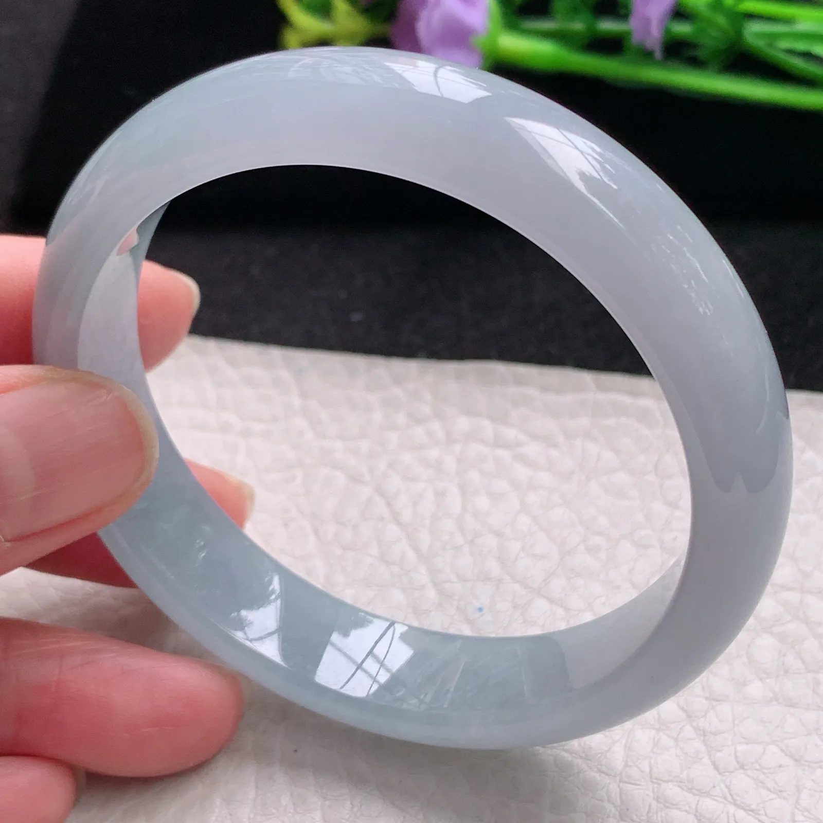 xc自然光59.5*12:8*10平安镯 缅甸翡翠玉手镯冰蓝韵宽边玉手环