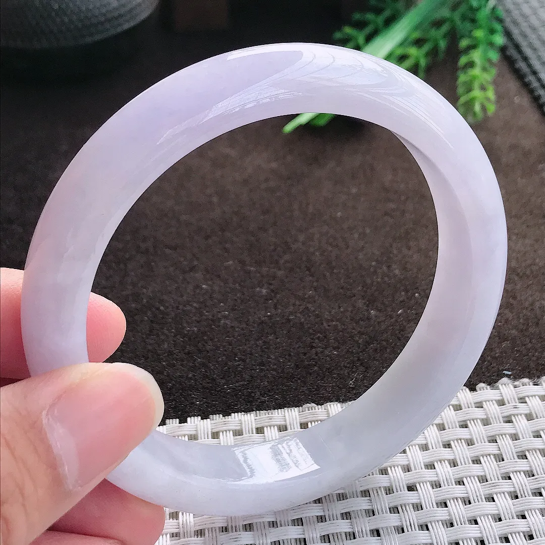 天然a货翡翠61.5/12.8/8.3老坑冰润大圈口紫罗兰手镯宽边翡翠玉手镯