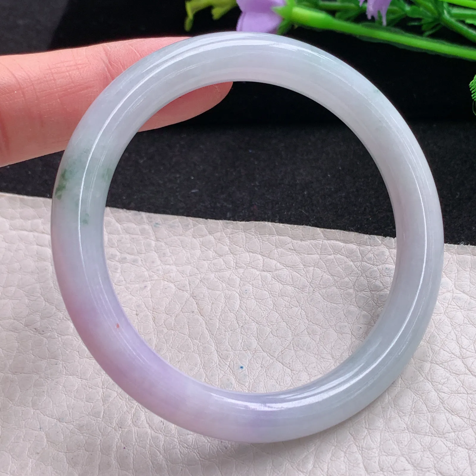 xx自然光54.5*8*8.3美人镯 缅甸翡翠玉手镯春带彩圆条玉手环