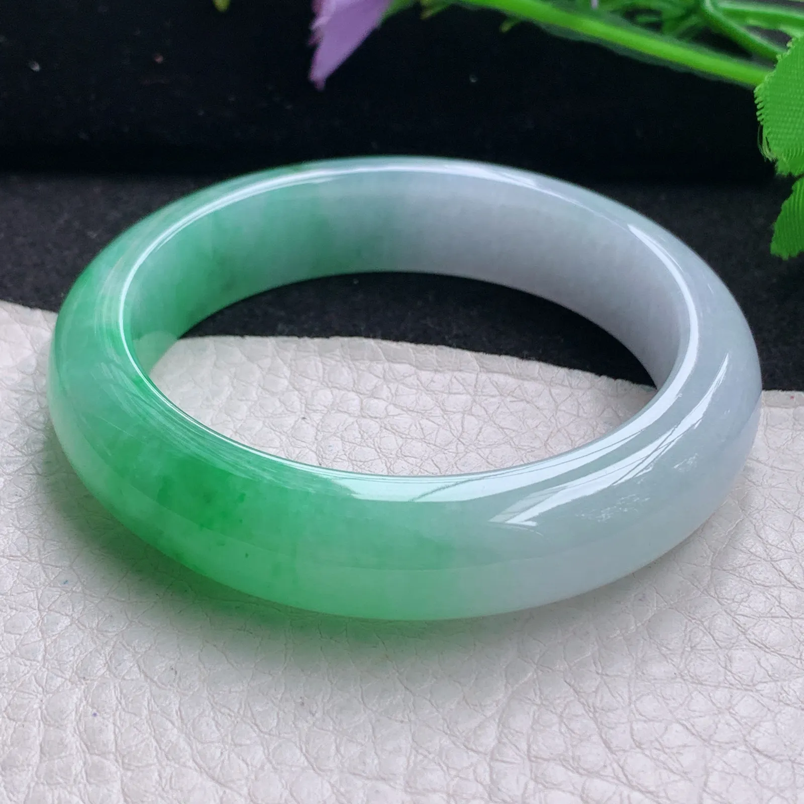 faa自然光53*13*8.8平安镯 缅甸翡翠玉手镯冰阳半山水厚装玉手环