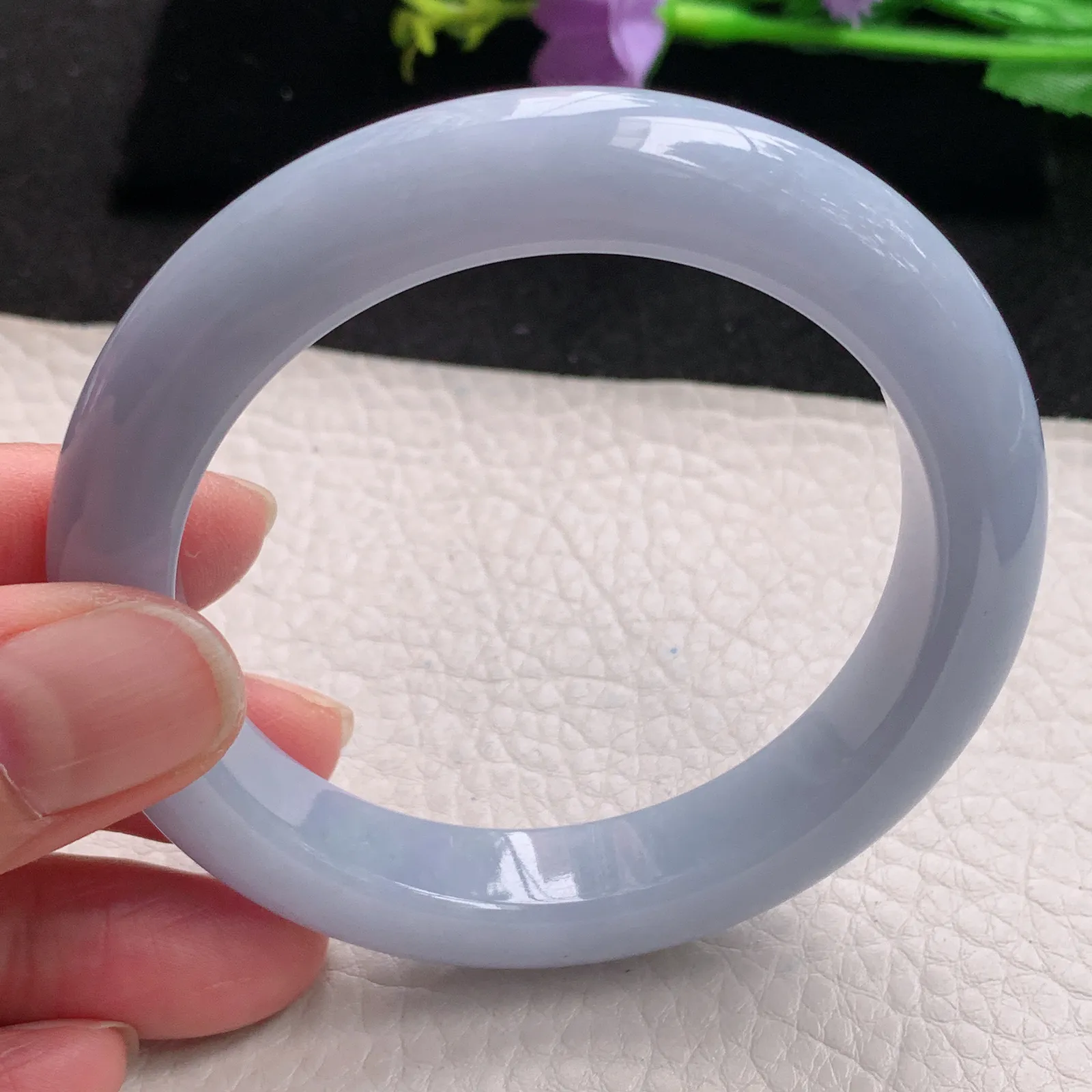 js自然光56*11.3*9.5平安镯 缅甸翡翠玉手镯紫罗兰高雅宽边玉手环 美人镯