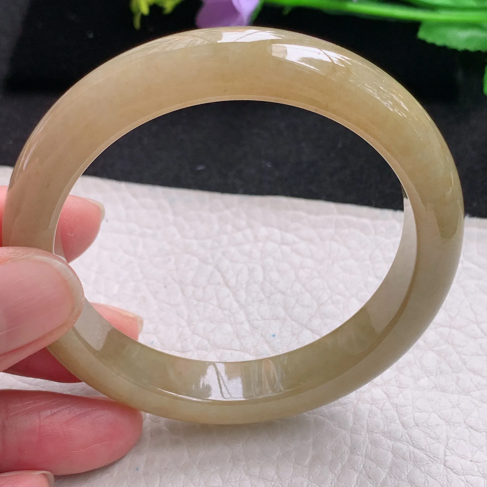 z自然光56*11.5*8.3招财镯 缅甸翡翠玉手镯冰黄宽边玉手环 美人镯