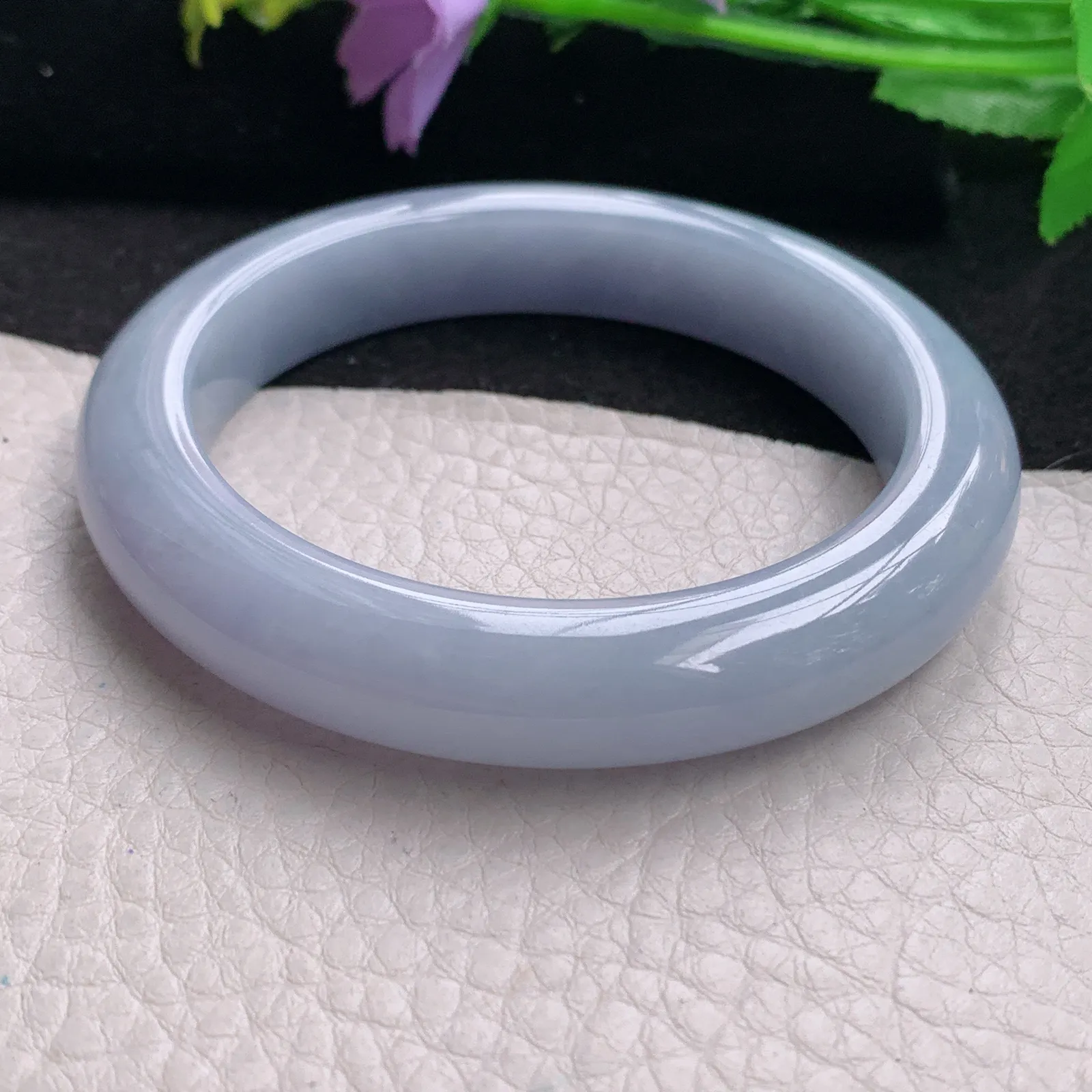 js自然光56*11.3*9.5平安镯 缅甸翡翠玉手镯紫罗兰高雅宽边玉手环 美人镯