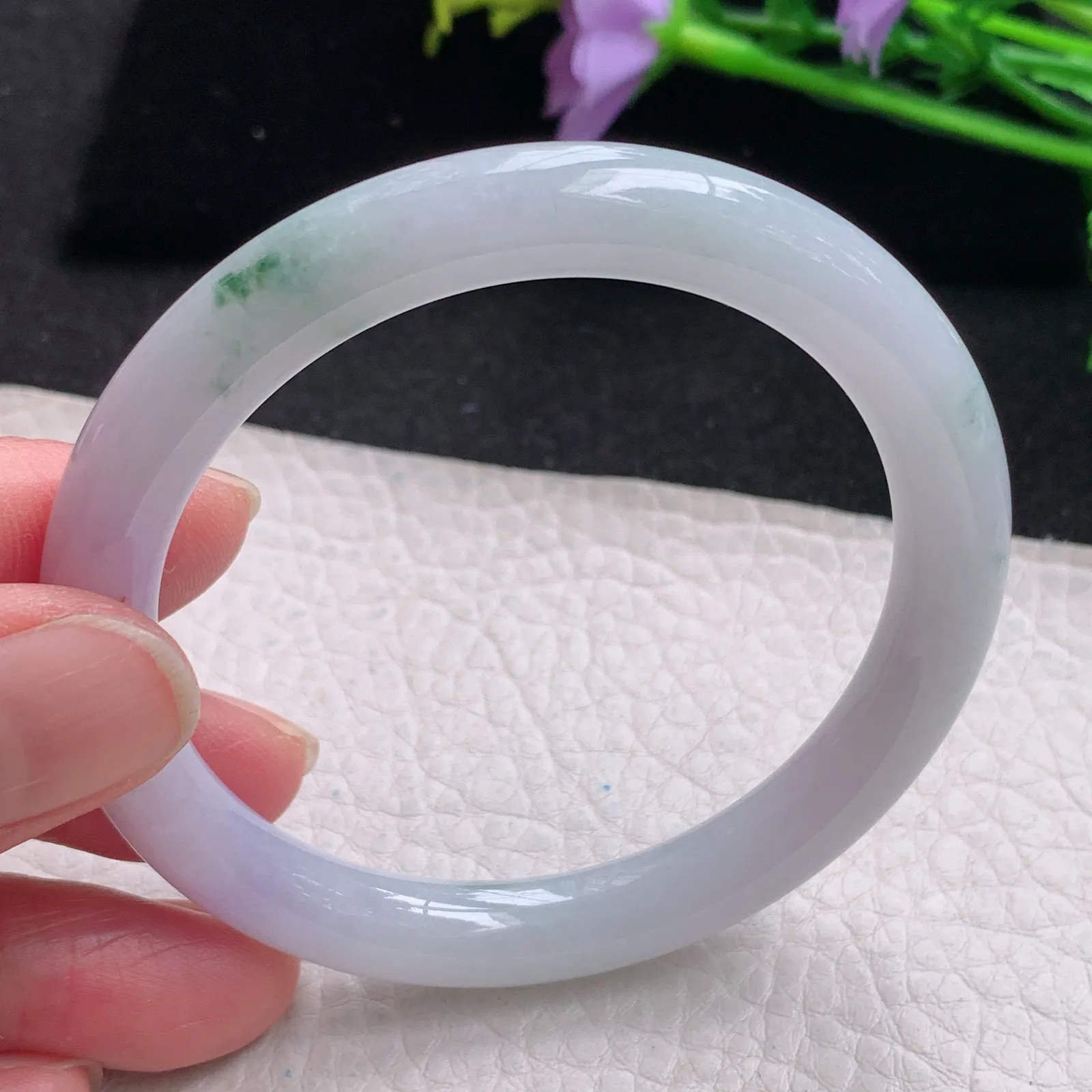 xx自然光54.5*8*8.3美人镯 缅甸翡翠玉手镯春带彩圆条玉手环