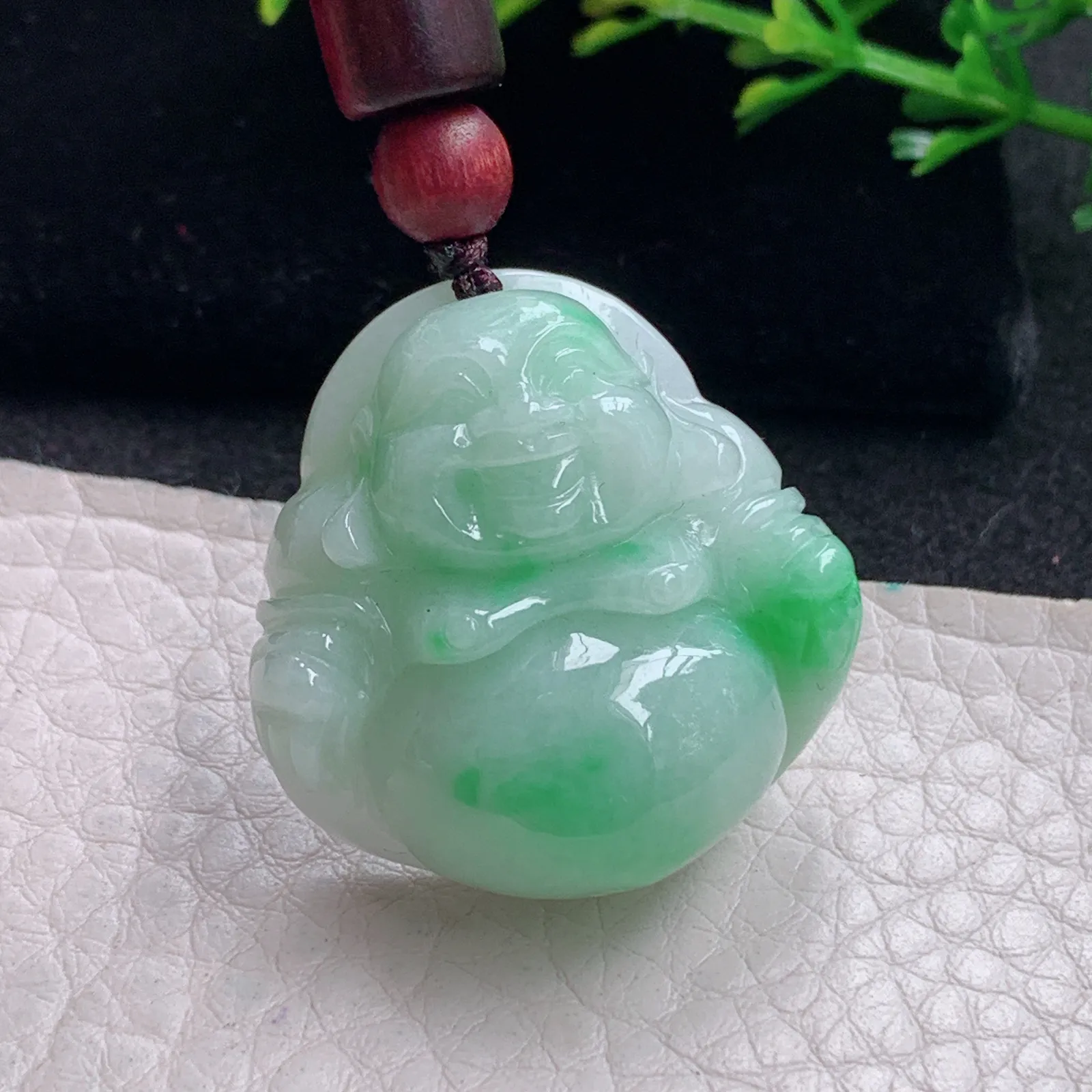 zen自然光29.7*29.3*12.5天然缅甸翡翠飘绿佛公 弥勒佛玉吊坠 玉挂件