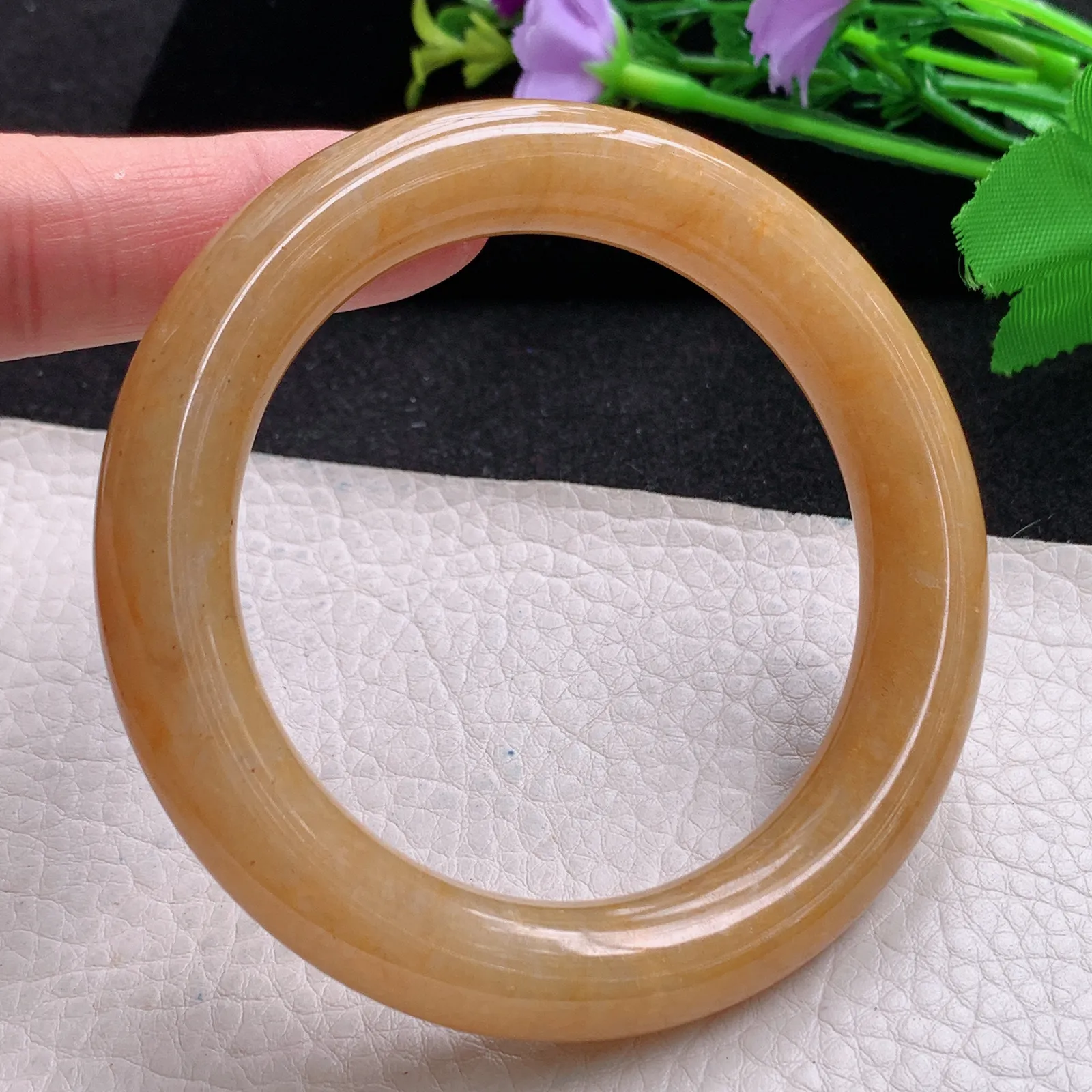 hf自然光57.512*11.3胖圆镯 缅甸翡翠玉手镯冰黄圆条玉手环  美人镯