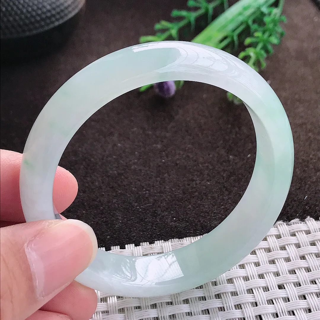 天然a货翡翠52/12.8/6.8老坑冰透起胶冰晴绿手镯宽边翡翠玉手镯