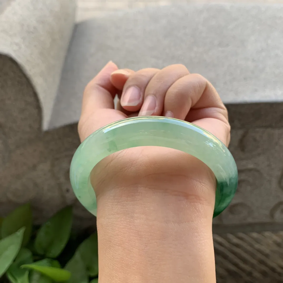圈口 57-12.3-8.8【飘绿花正圈手镯】正圈57 58可戴