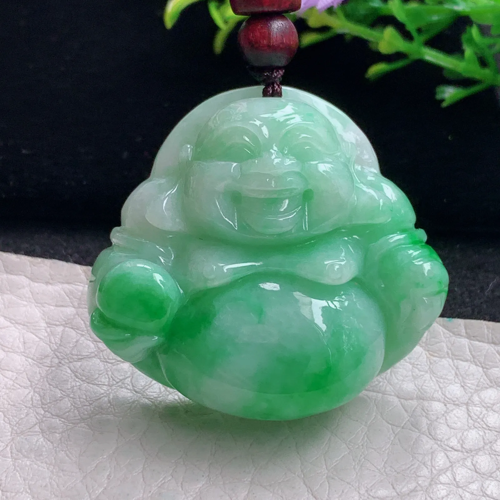 zen自然光35*38.8*13天然缅甸翡翠飘阳佛公 弥勒佛玉吊坠 玉挂件