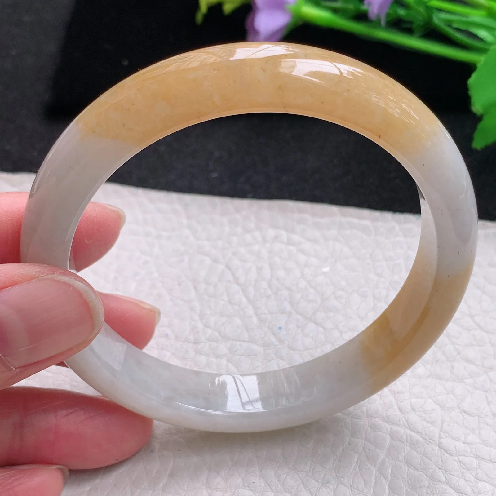 hf大圈口60*11.6*7.8平安镯 缅甸翡翠玉手镯清秀招财宽边玉手环