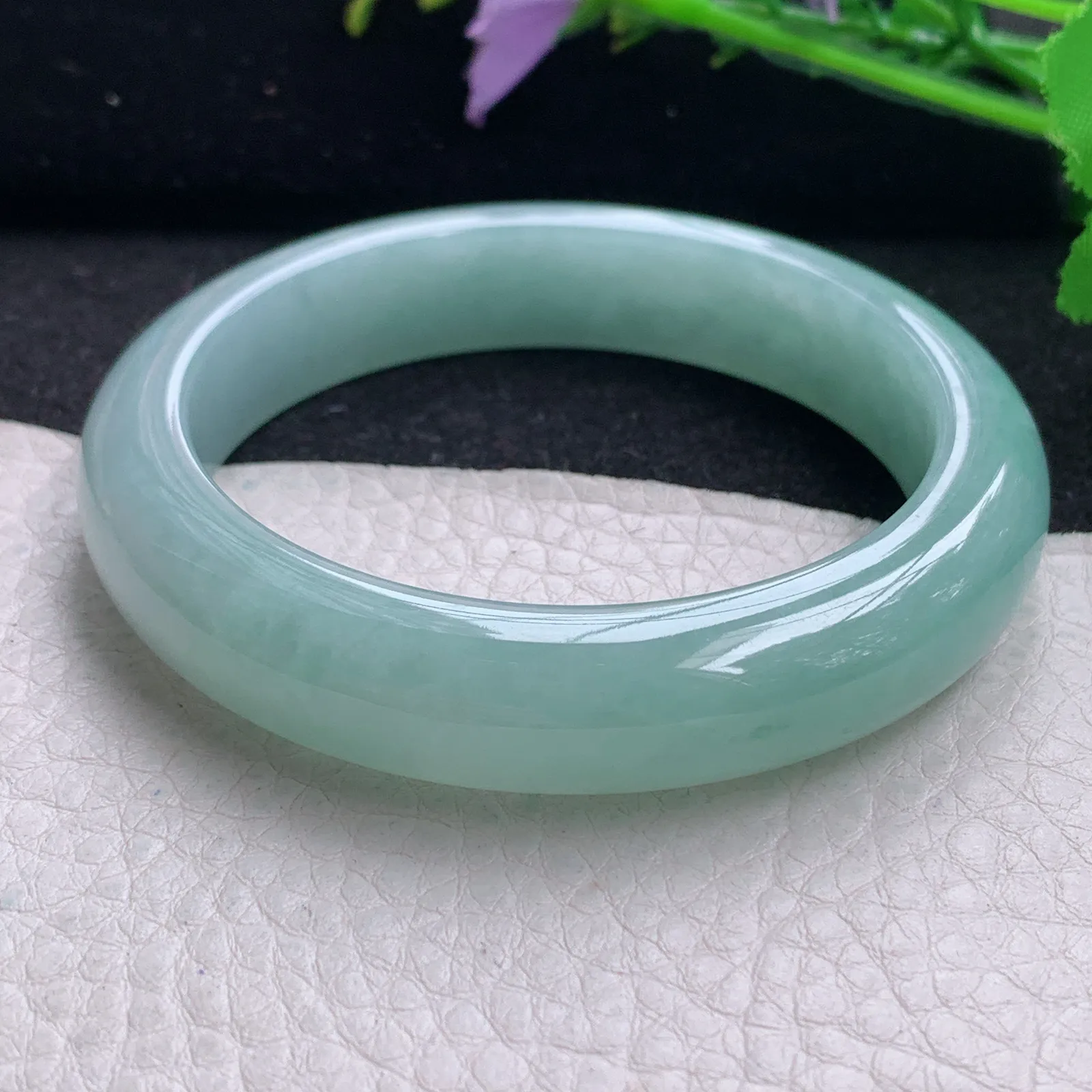 hf自然光56*12.3*9平安镯 缅甸翡翠玉手镯蓝韵高雅宽边玉手环