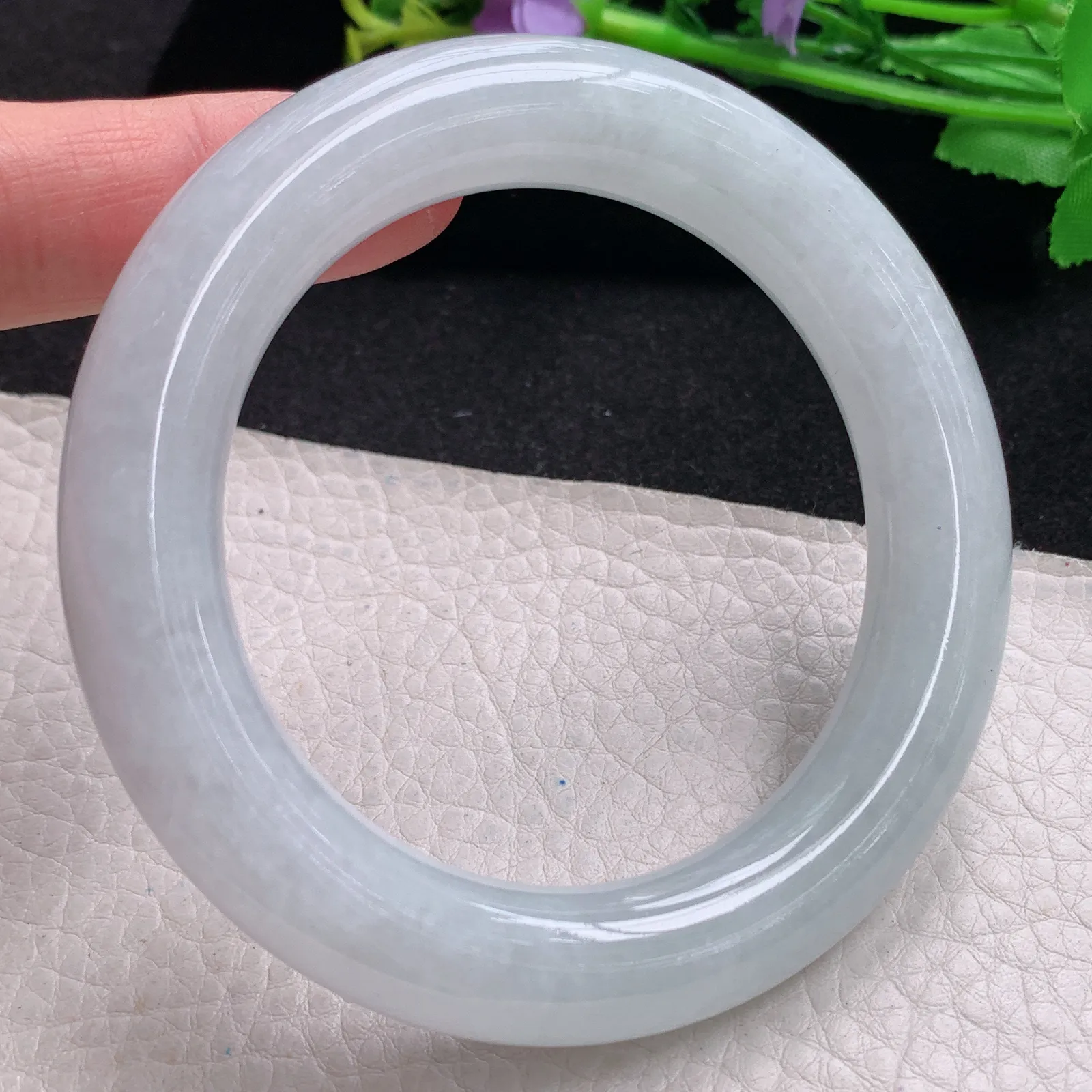 z自然光57*12胖圆镯 缅甸翡翠玉手镯白月光大气圆条玉手环 美人镯