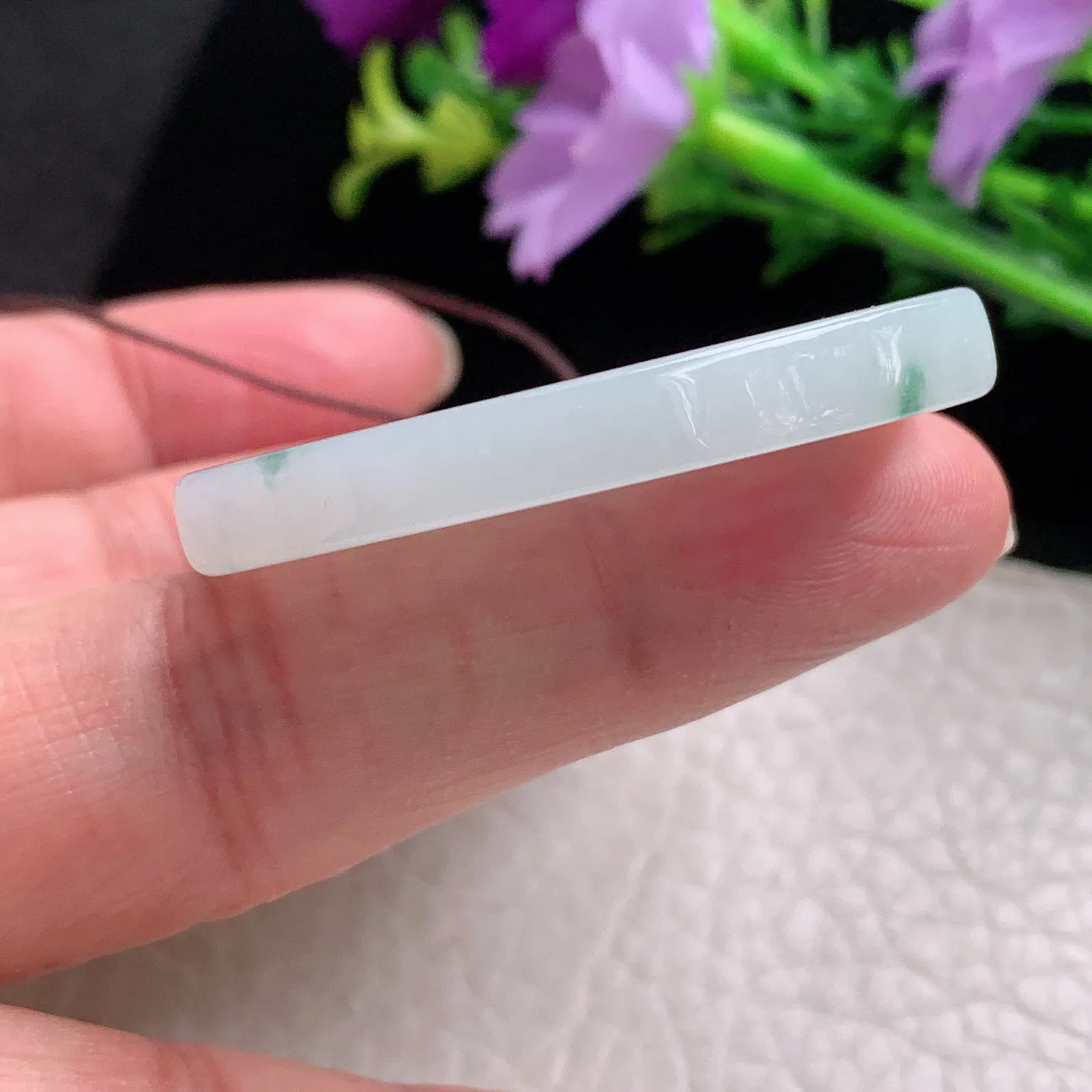 zen自然光54.8*41.2*5.7天然缅甸翡翠飘花平安无事牌玉吊坠 玉挂件