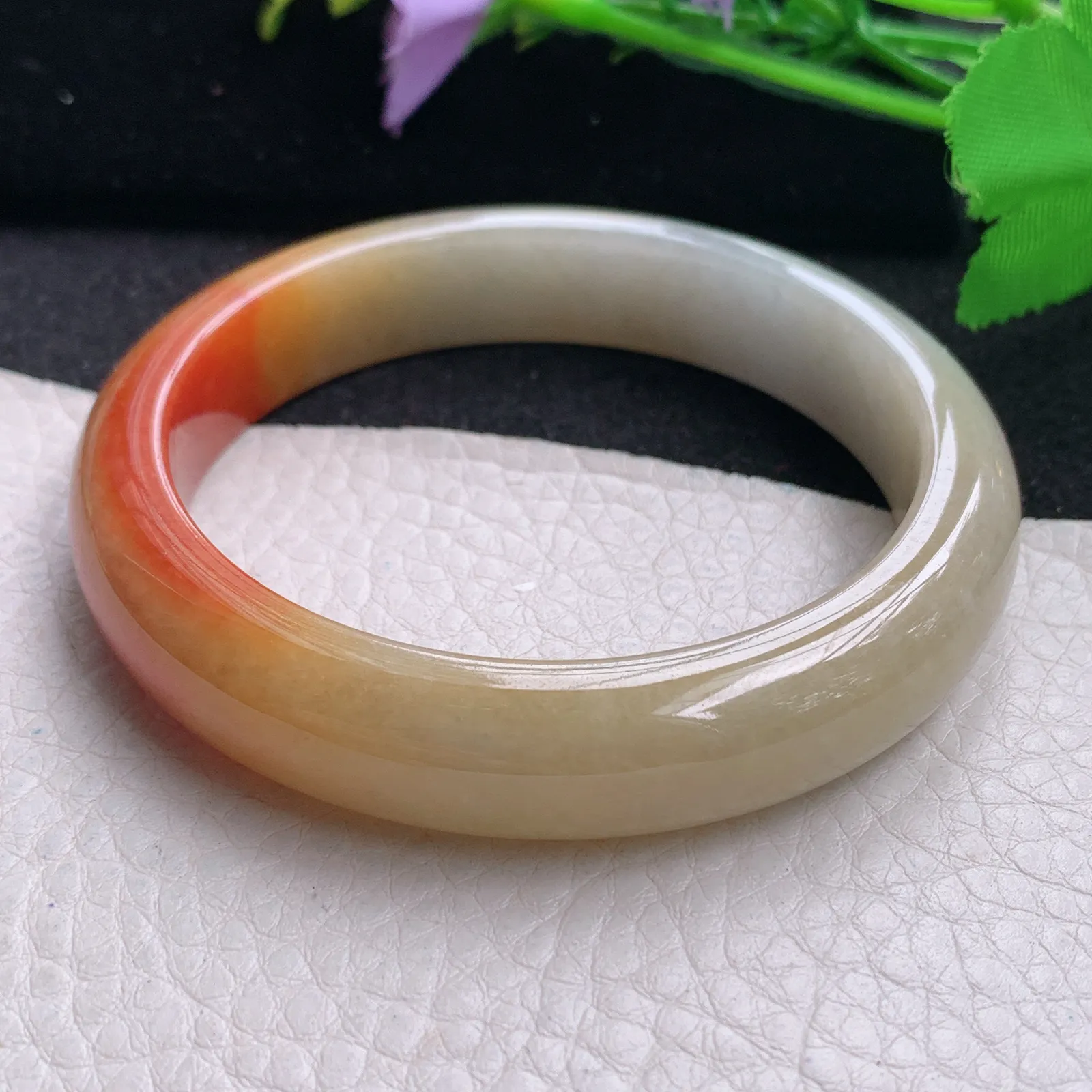 hf自然光58*12.6*8.3招财镯 缅甸翡翠玉手镯半山水宽边玉手环 玉手镯