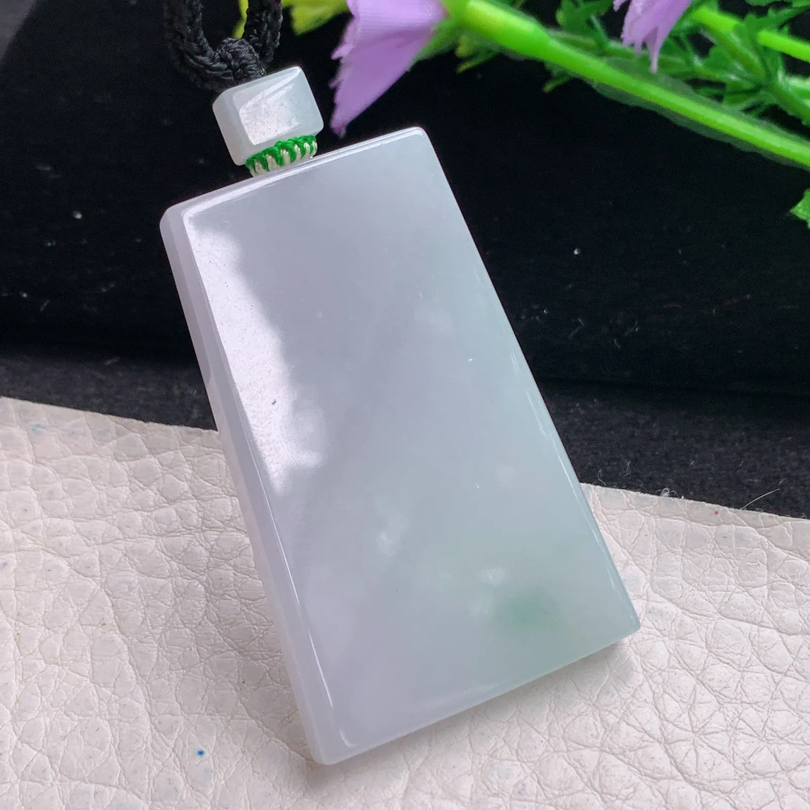 mut自然光48.6*30.5*5.6缅甸翡翠a货飘花平安无事牌 素面牌玉吊坠 玉挂件