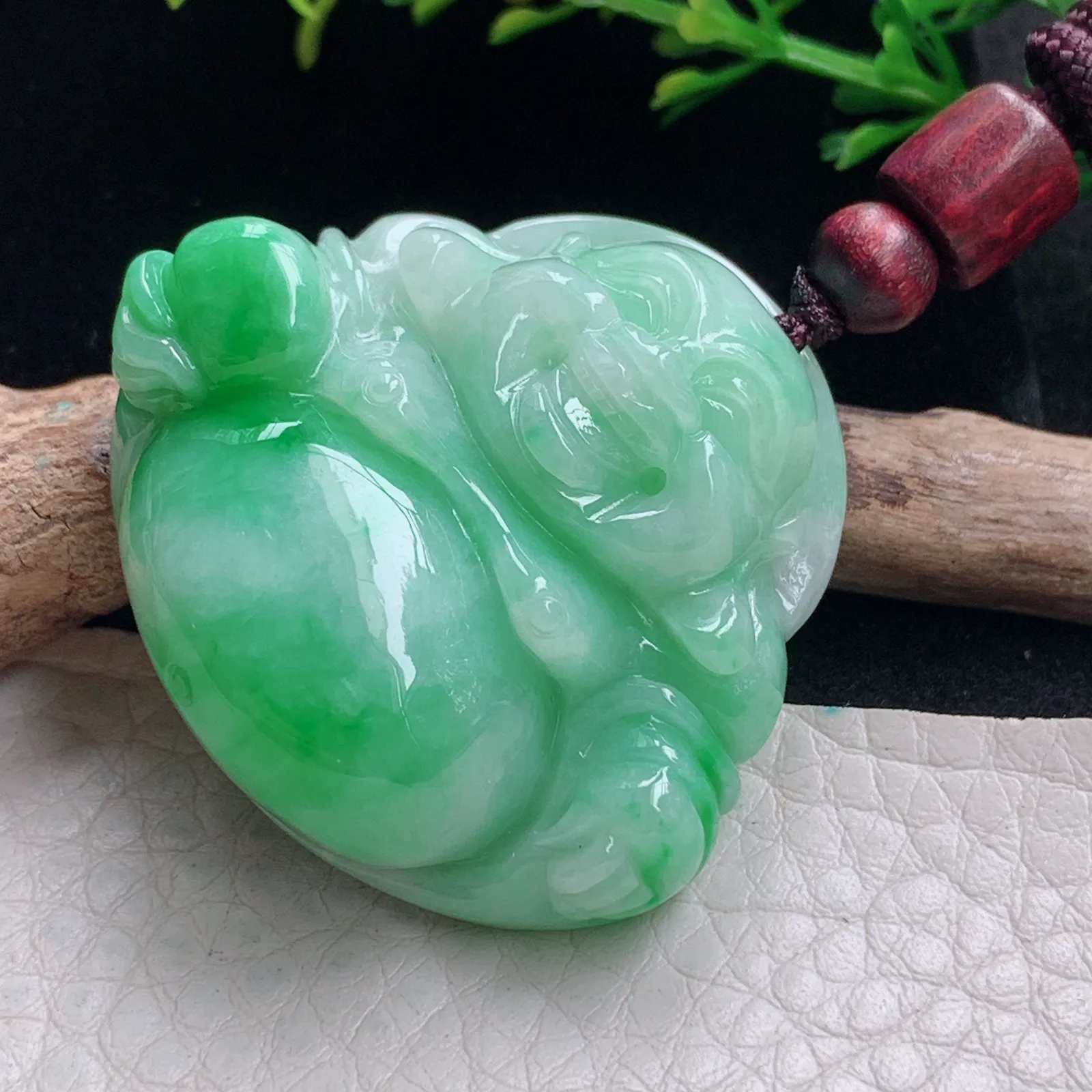 zen自然光35*38.8*13天然缅甸翡翠飘阳佛公 弥勒佛玉吊坠 玉挂件