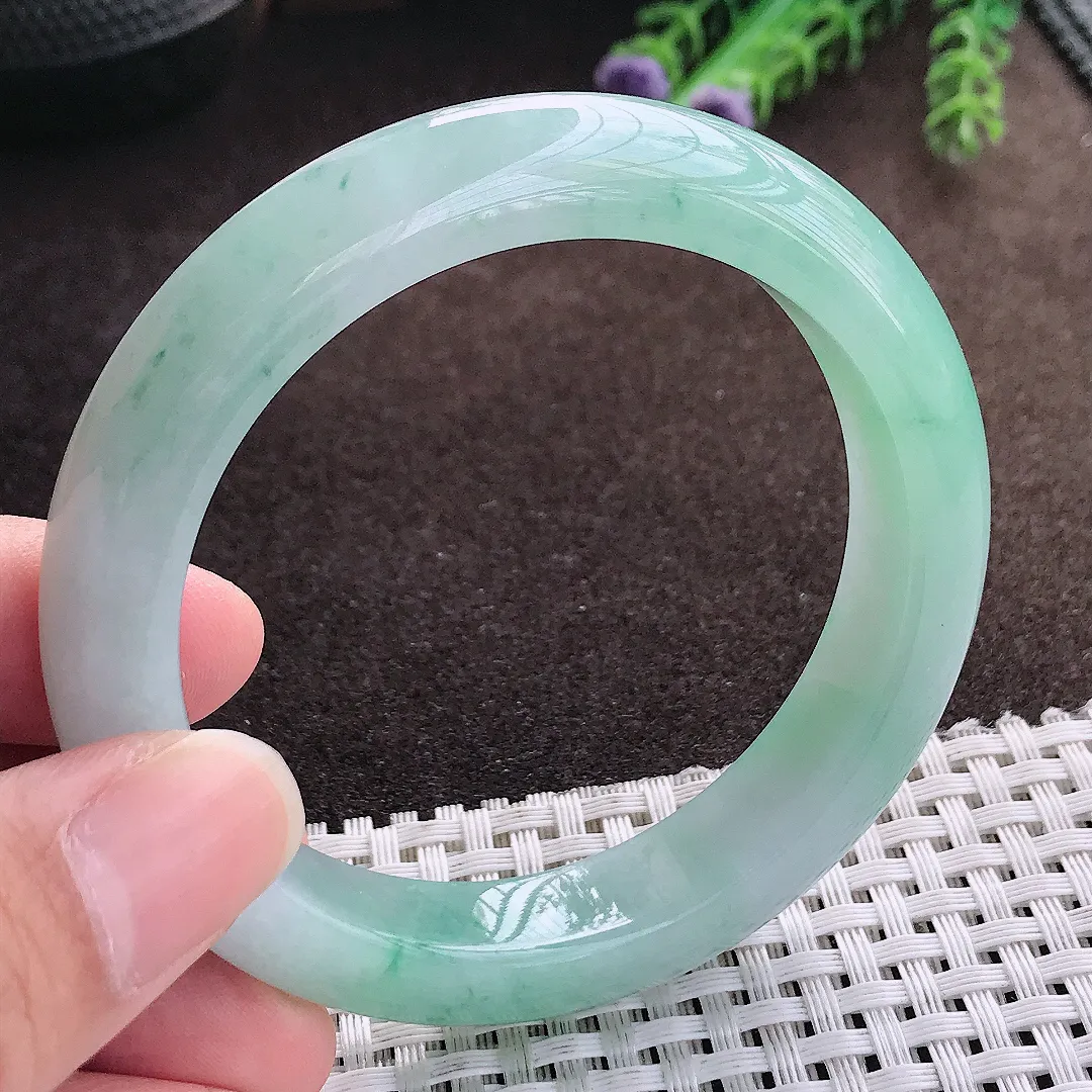 天然a货翡翠55.5/12/8.8老坑病假果冻冰晴绿手镯宽边翡翠玉手镯