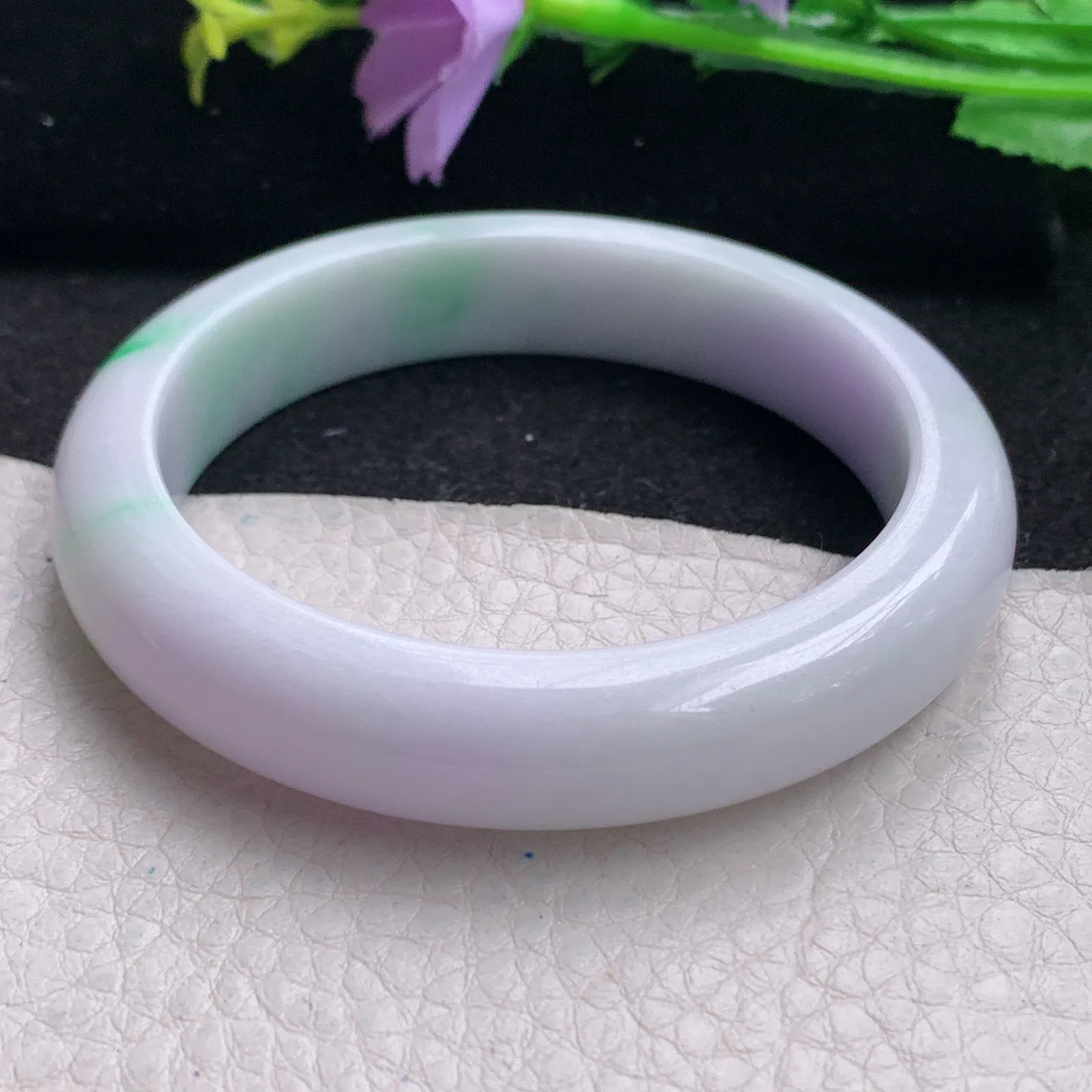 xt自然光55*11.8*8平安镯 缅甸翡翠玉手镯春带彩甜美宽边玉手环 美人镯