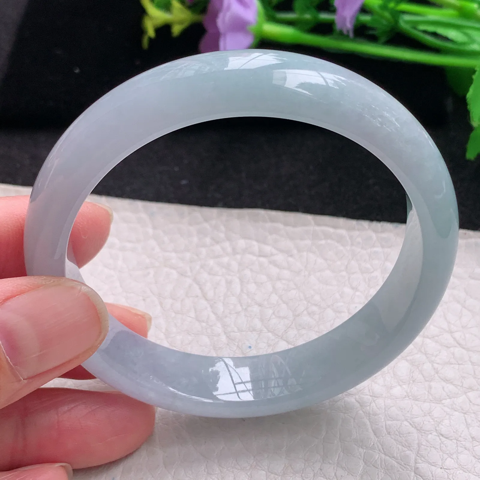 xc自然光59.5*12:8*10平安镯 缅甸翡翠玉手镯冰蓝韵宽边玉手环