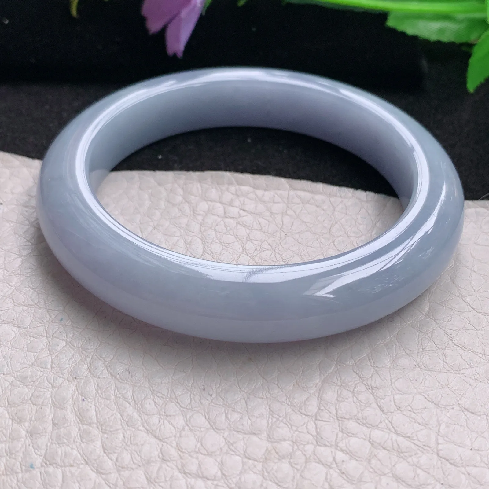 js自然光56*11.3*9.5平安镯 缅甸翡翠玉手镯紫罗兰高雅宽边玉手环 美人镯