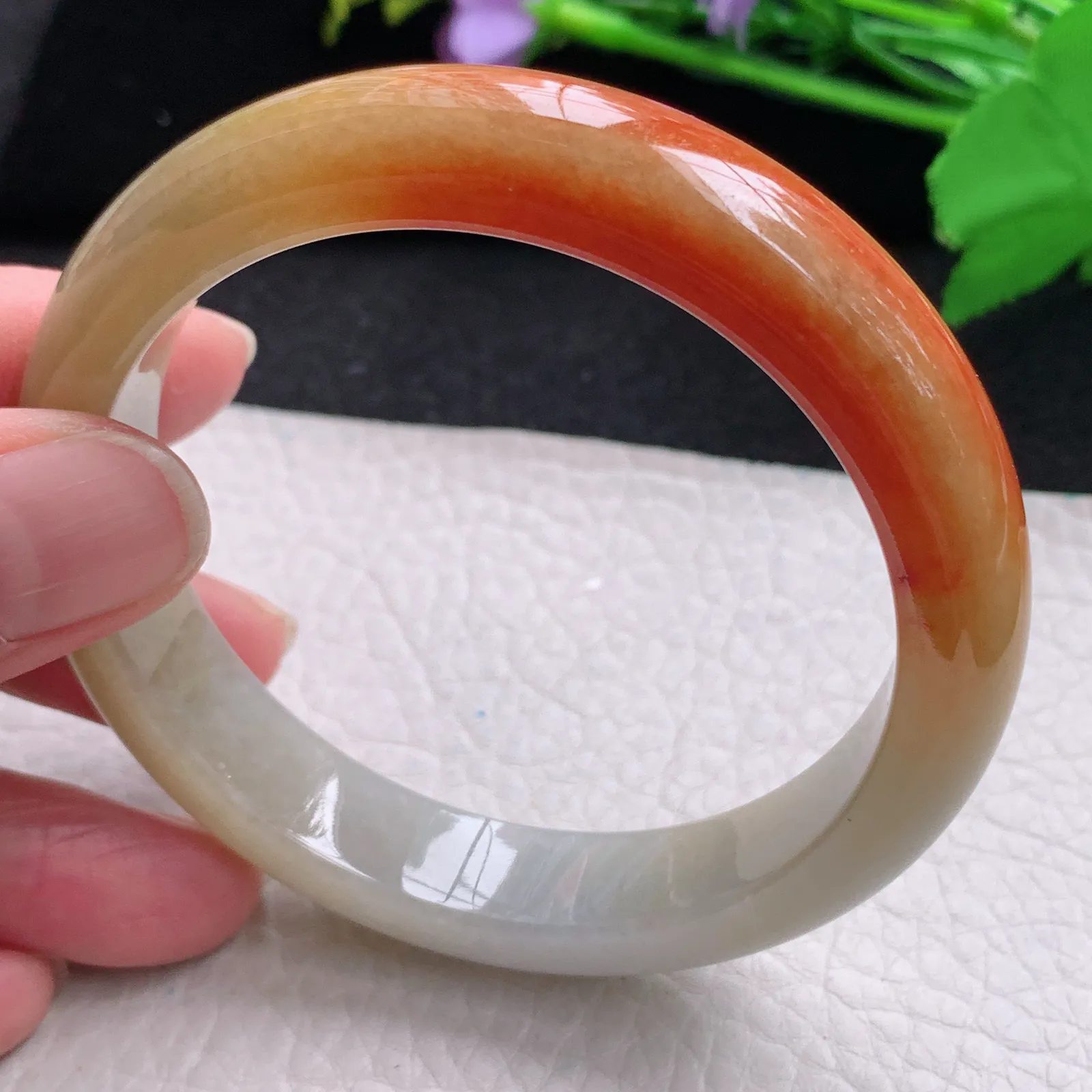 hf自然光58*12.6*8.3招财镯 缅甸翡翠玉手镯半山水宽边玉手环 玉手镯