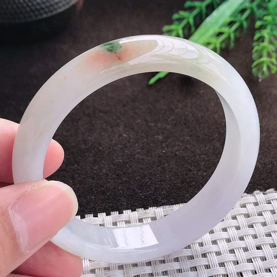 天然a货翡翠53.5/11.8/7.2老坑冰润特色飘花手镯宽边翡翠玉手镯